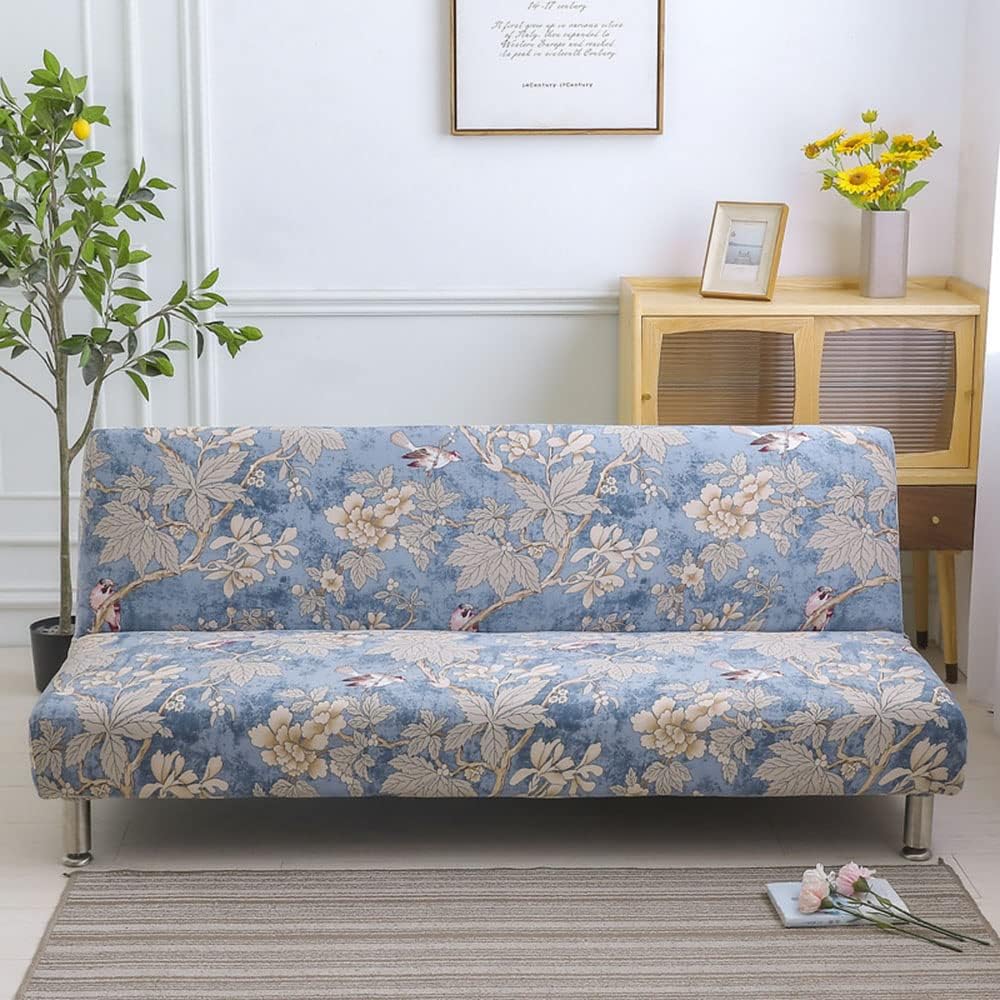 YOPOIY Super Soft Futon Cover Printed Futon Slipcover Fitted Non-Slip Armless Sofa Cover with Elastic Bottom Washable Futon Sofa Protector for Pets -25-120-150cm