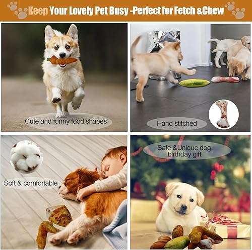 Miniatura 2 de Cooway Juguete masticable para perros, juguetes de peluche chirriantes con forma de comida para masticadores agresivos, juguete duradero de limpieza