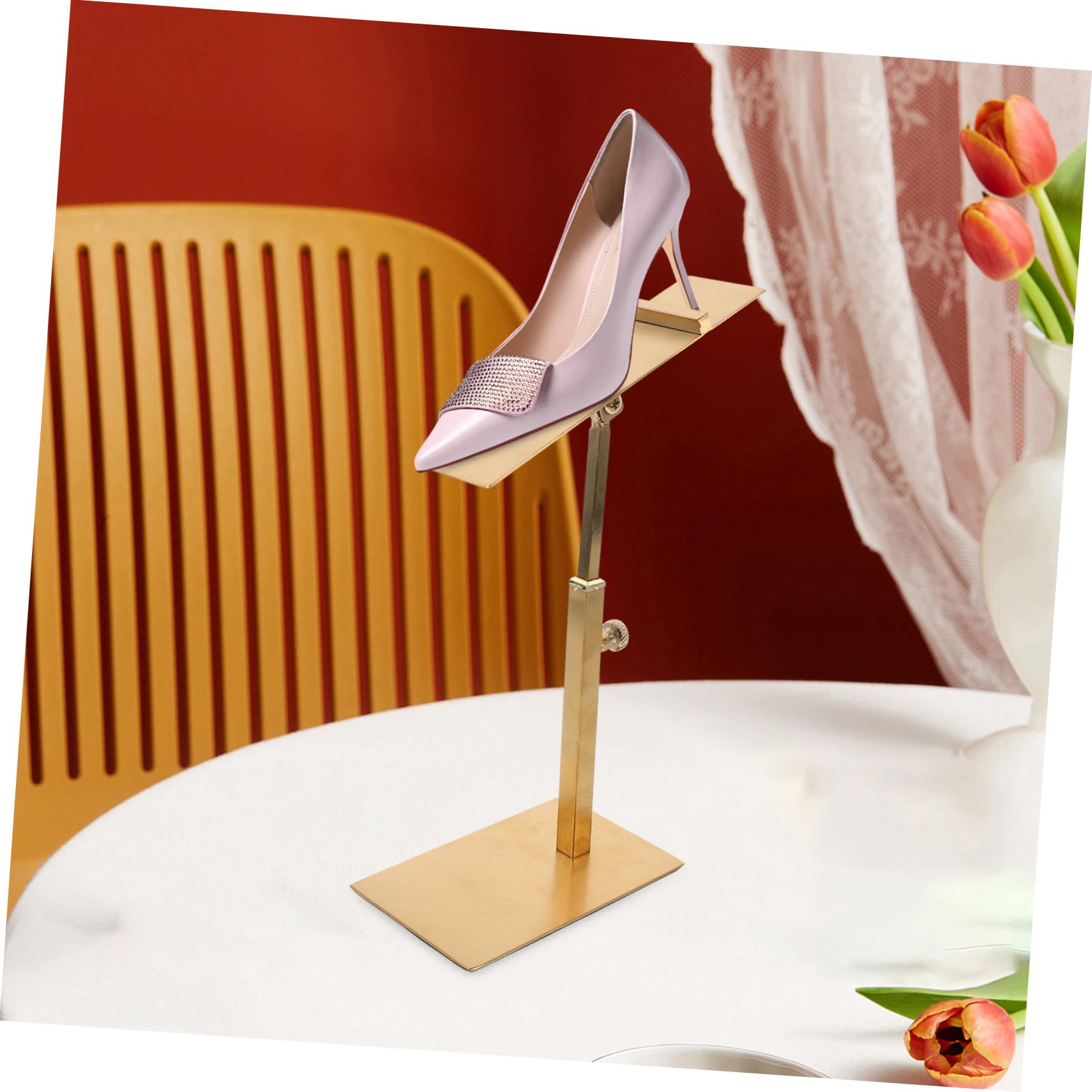 SHINEOFI Espositore per Tacchi Alti in Acciaio Inox Regolabile in Altezza e Angolazione, Supporto in Metallo Compatto per Negozi e Vetrine, Scaffale Porta Scarpe Resistente per