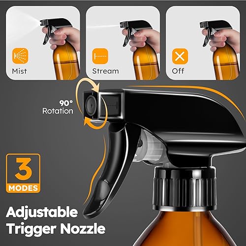 Miniatura 4 de Tecohouse Botellas rociadoras de vidrio de 8 onzas, paquete de 2 botellas de spray de vidrio de 360 para limpiar boca abajo, botella Mister Squirt