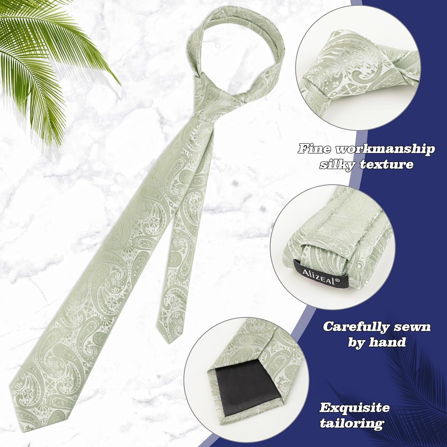 Alizeal Mens Gradient Paisley Necktie and Pocket Square Set - Image 4