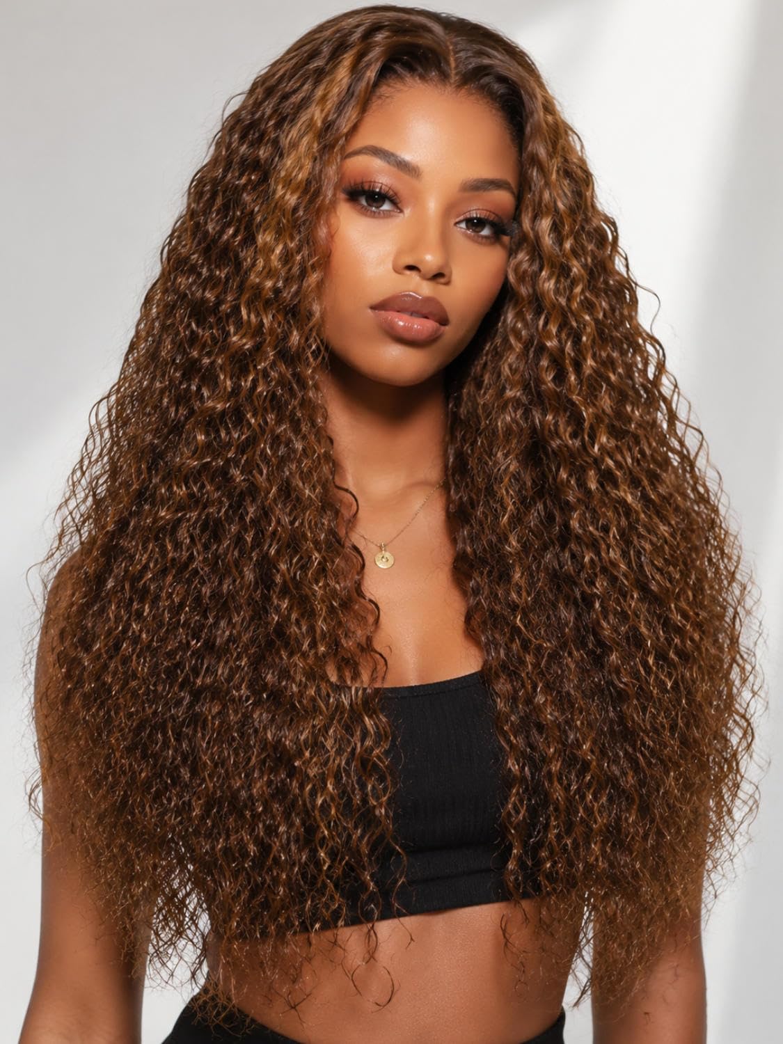 Beauty Forever Water Wave Human Hair Wig,13x4 HD Lace Front Glueless Wig Warm Caramel Brown with Honey Highlights,Wear and Go Bye Bye Knots Wig,Pre Cut HD Lace,