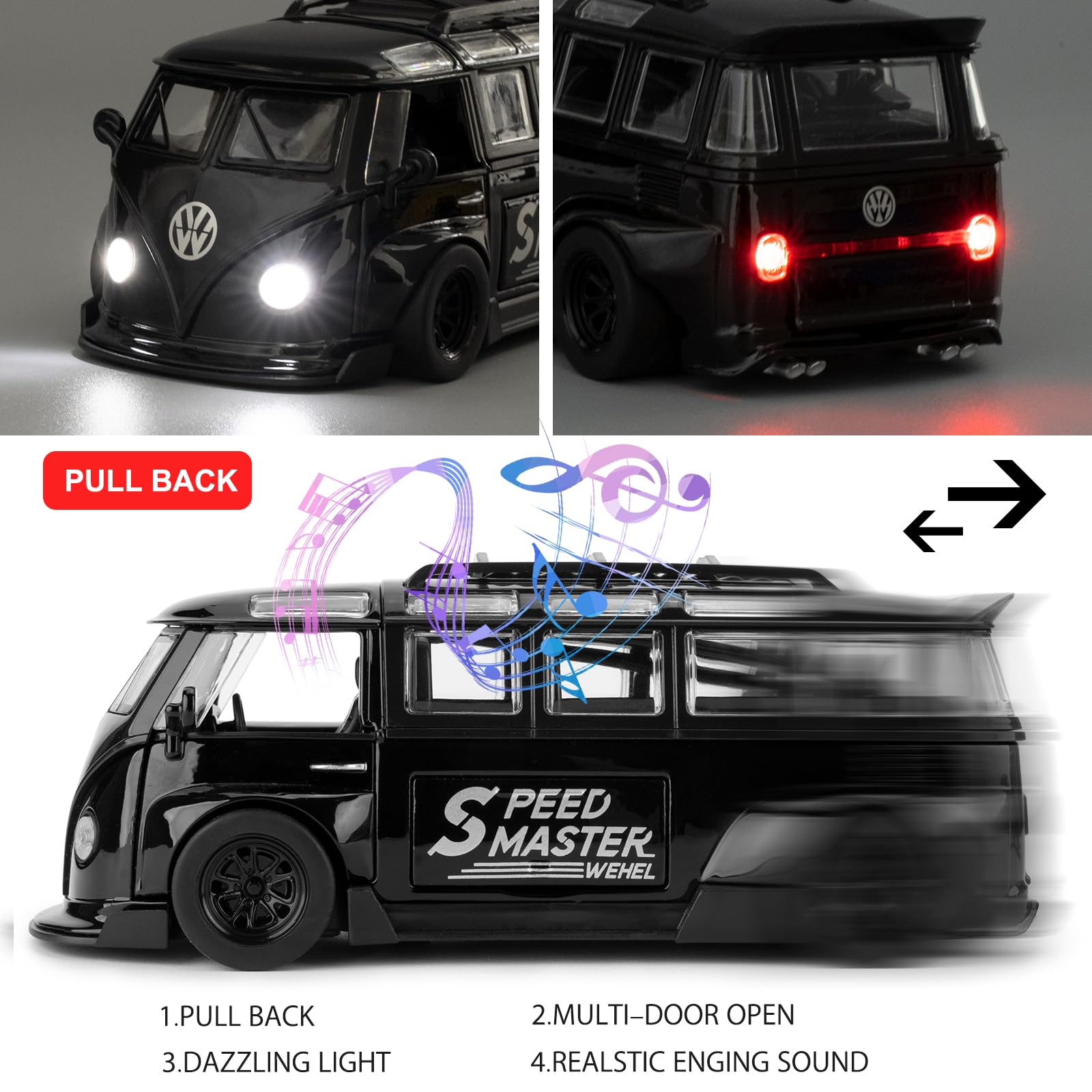 BDTCTK 1/32 Volkswagen Bus Transporter Model Car with Surfboards