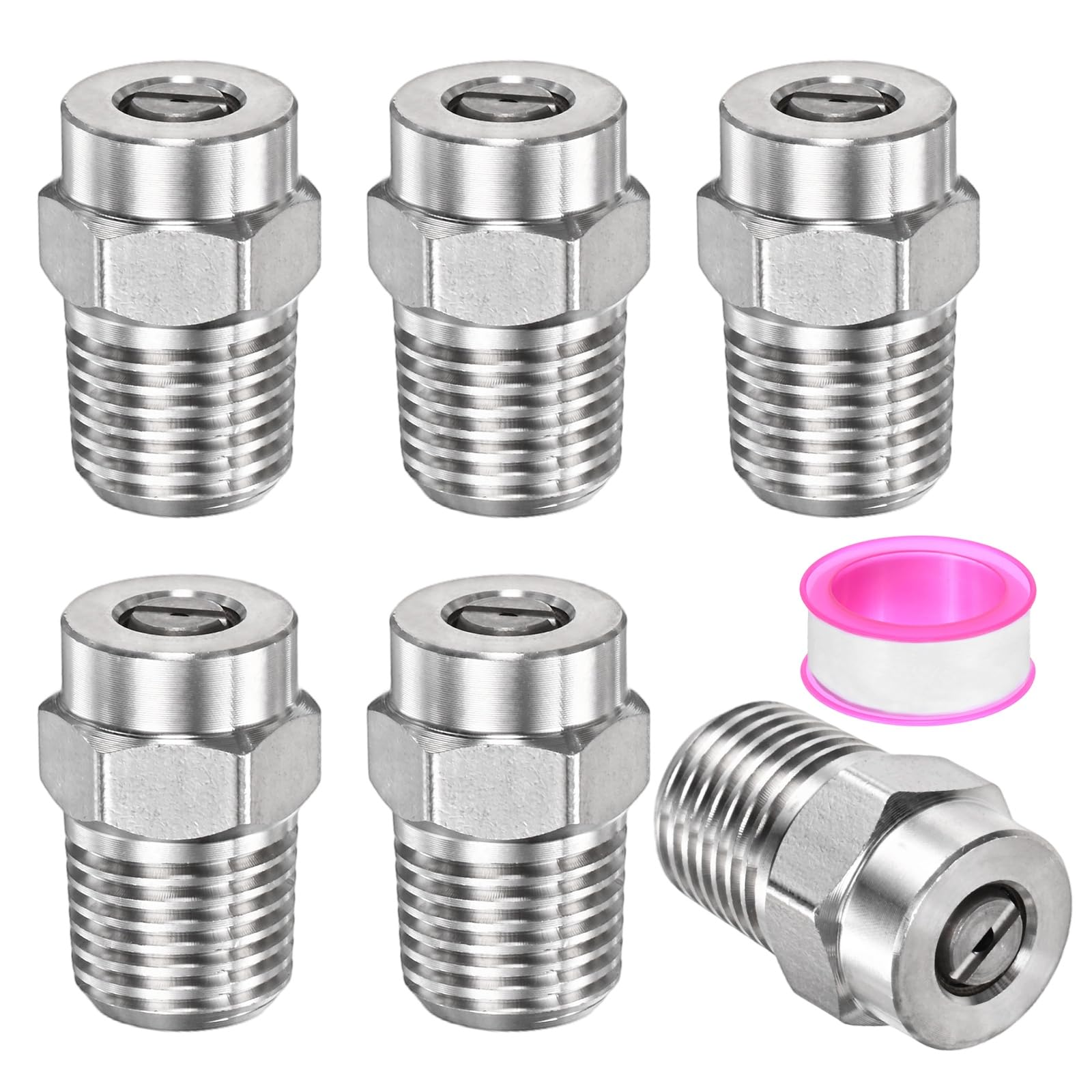 TIXIPEM 1/4IN Male NPT 25 Degree Surface Cleaner Tips [6PCS] - Pressure Washer Nozzles Cleaner Nozzle Replacement Use for Water Gun & Water Broom - [Stainless Steel-1.311MM Orifice]