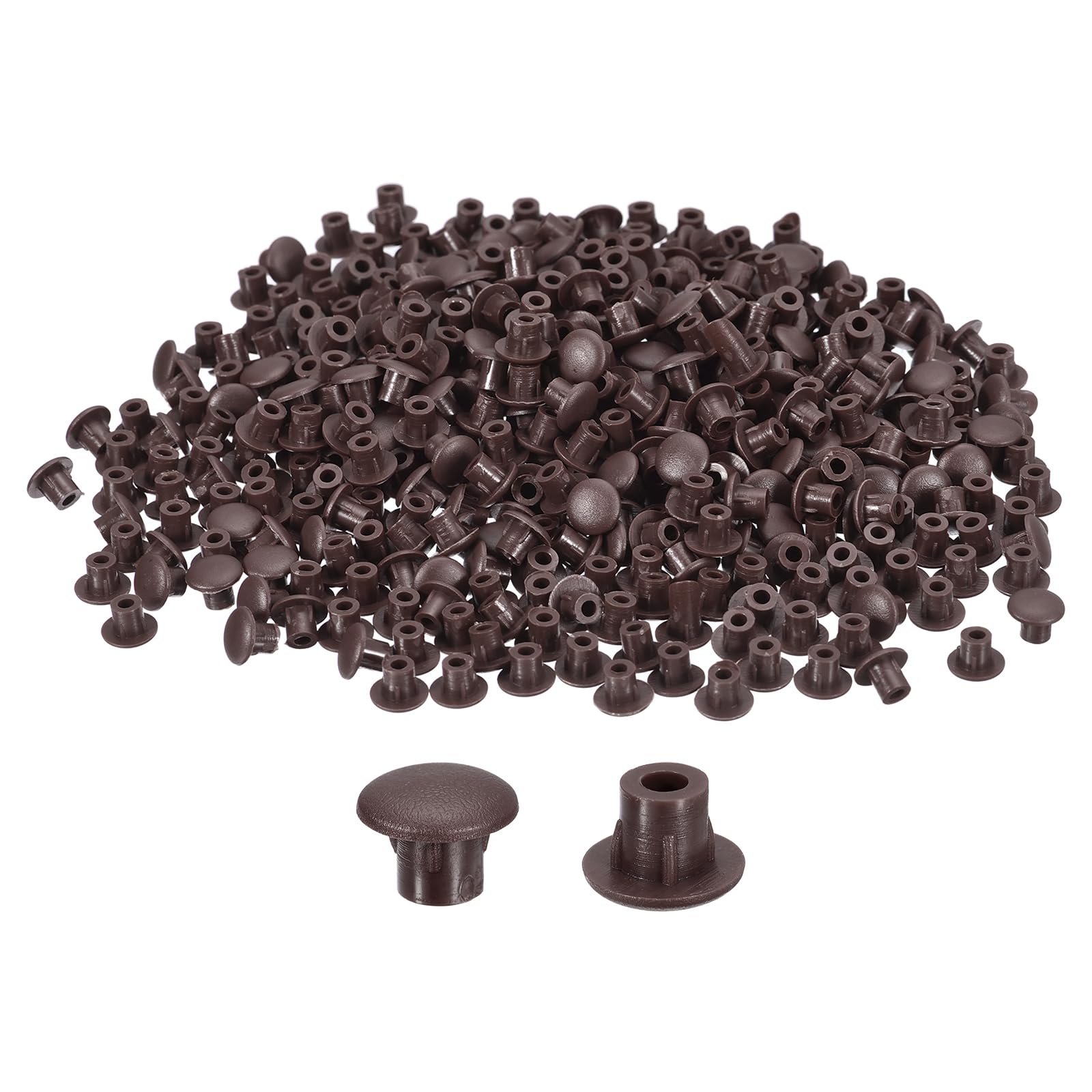 uxcell 2000Pcs Screw Hole Plugs, 5mm(3/16") Dia Plastic Round Button Plugs Snap in Locking Hole Covers Flush Type Caps for Furniture Cabinet, Dark Brown