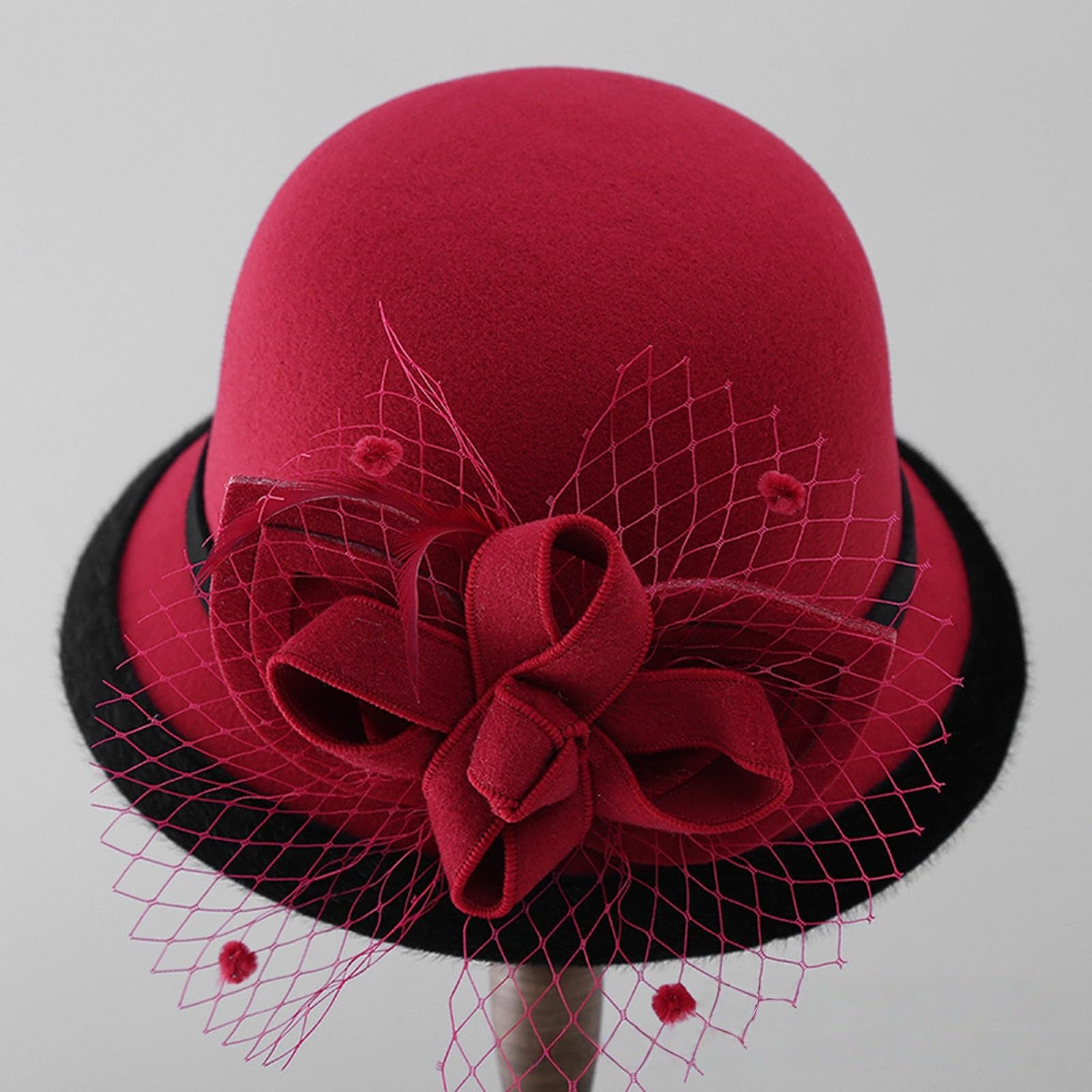 Generisch Neuer europäischer und amerikanischer Damen-Wollhut, stilvoller Fischerhut, eleganter Bucket Hat Netzstoff mit Blumenmuster für und Winter Strohhut Schwarz