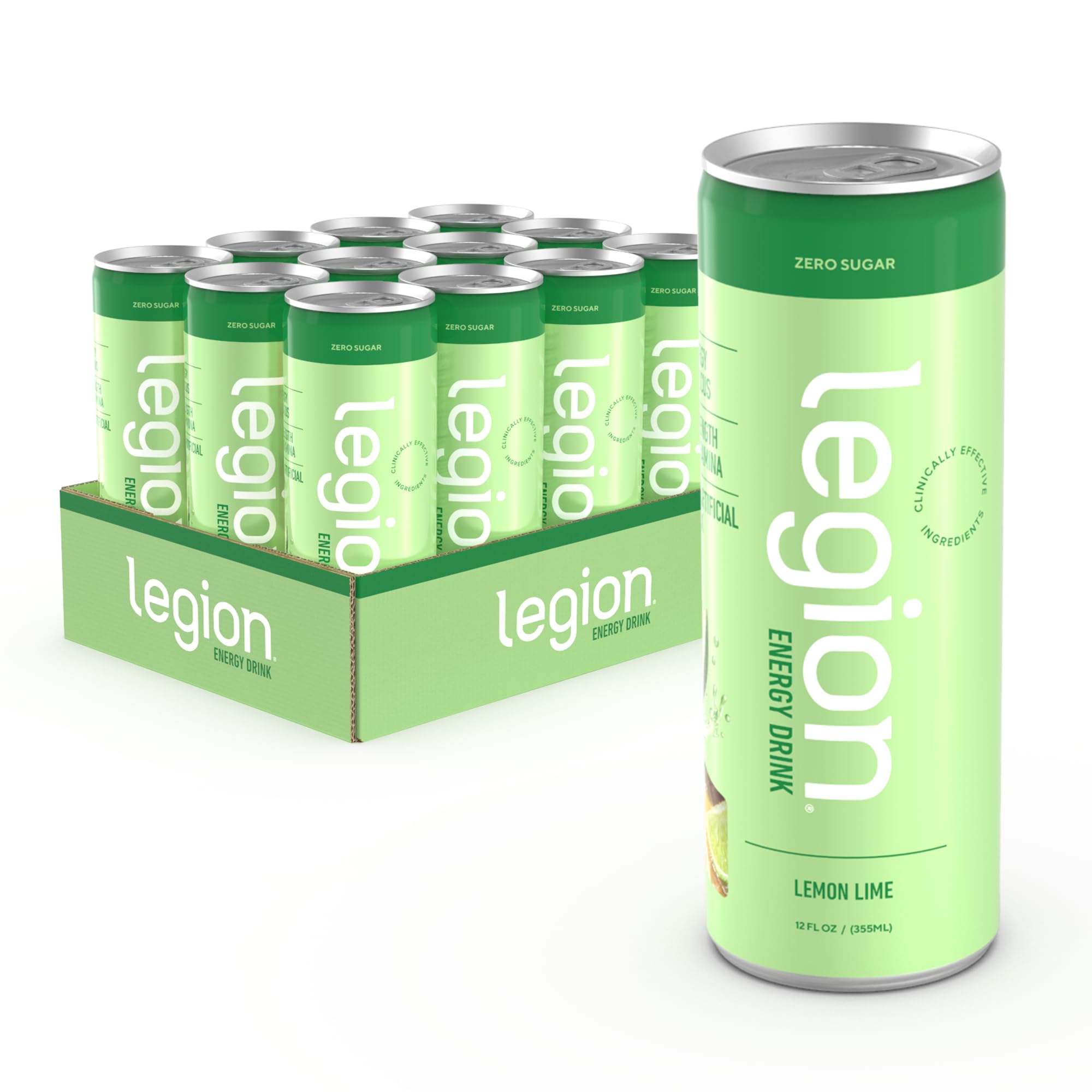 LEGION Energy Drink - Naturally Sweetened and Flavored Healthy Energy Drinks - Sugar Free Energy Drinks w/Natural Caffeine, Theanine, Taurine, Citicoline and B Complex Vitamins (12 Pack) Lemon Lime