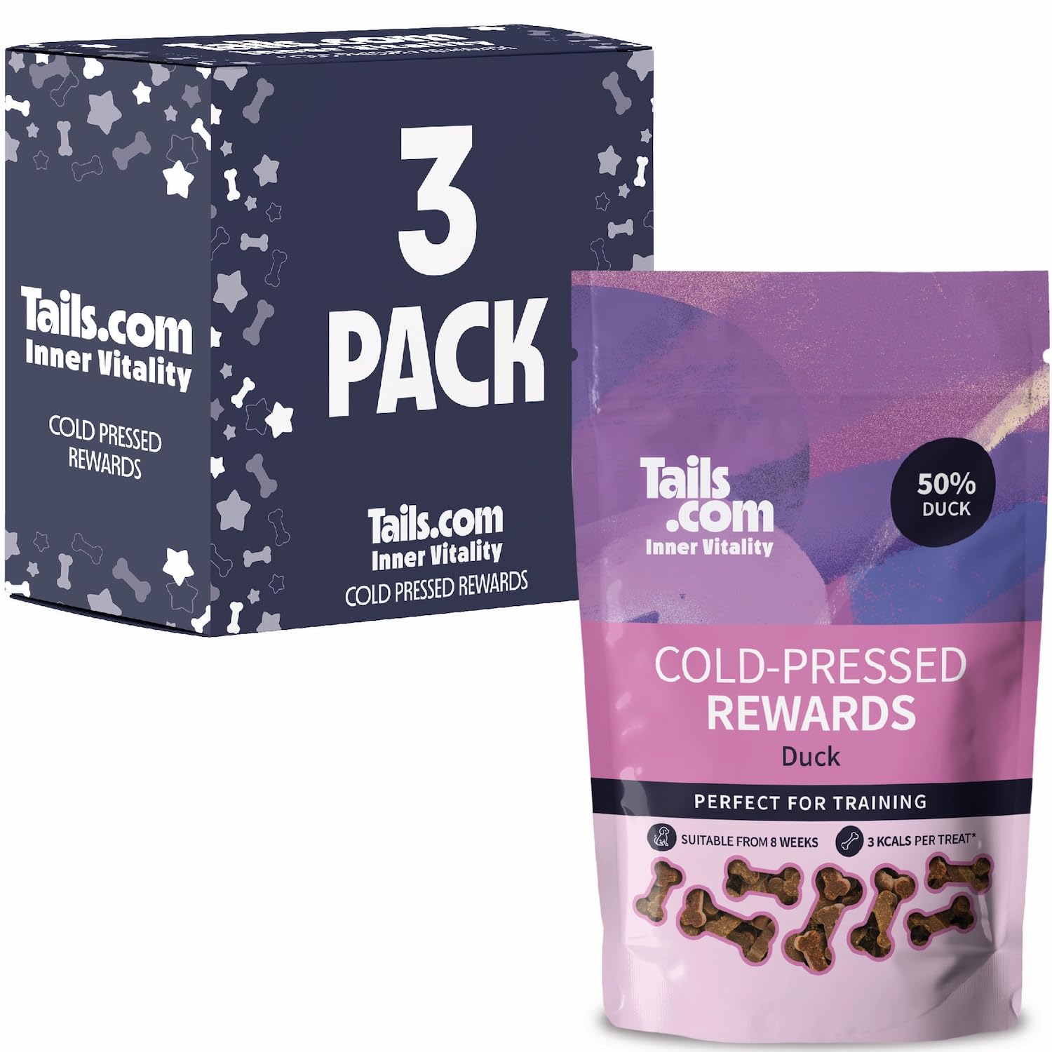 Tails.com • Dog Treats 3 x 70g • Cold Pressed Rewards 50% Duck • Grain Free Recipe • No Artificial Colours or Flavours • Low Calorie Snacks • Single Source Protein for Easy Digestion