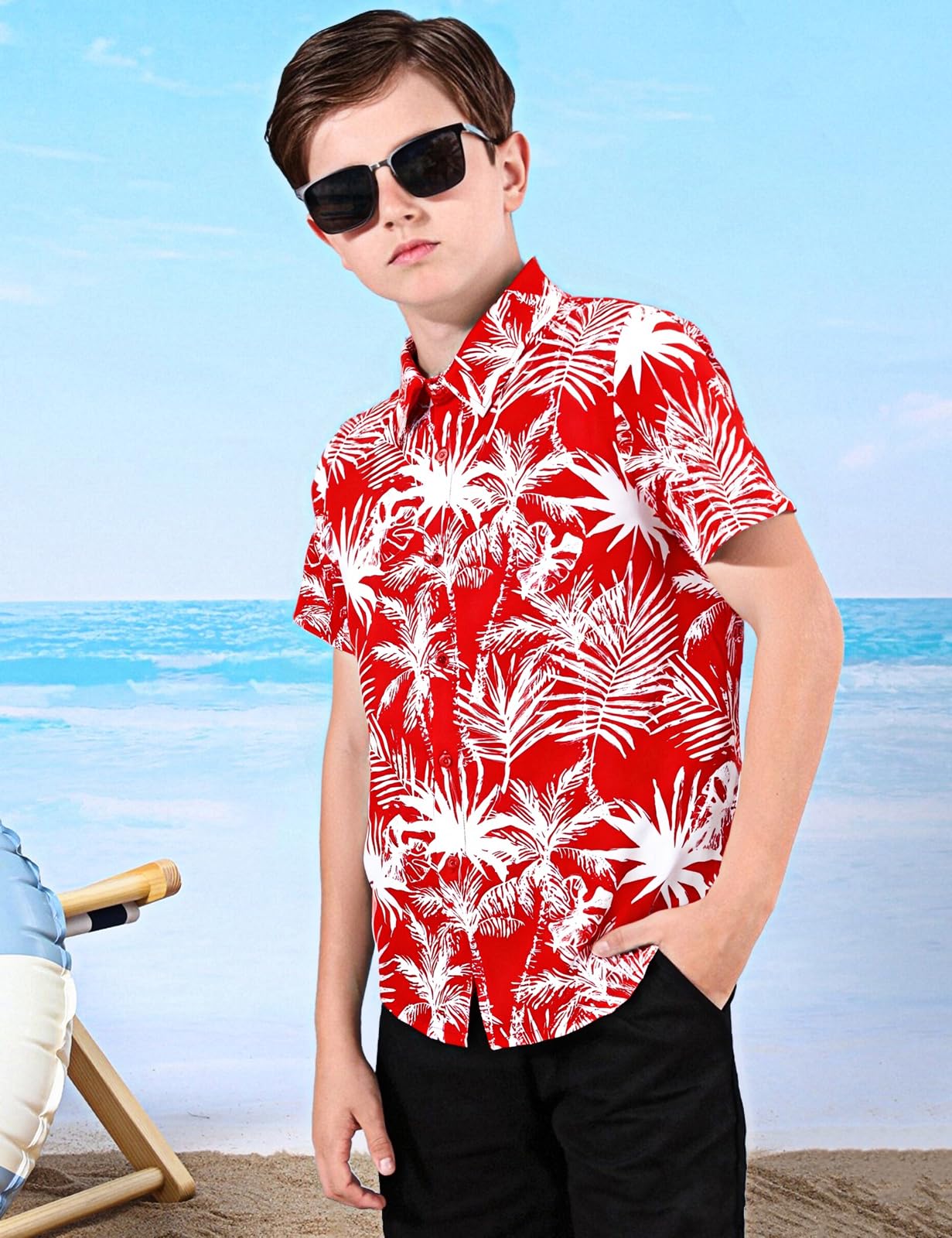 Chemise Hawaïenne pour Enfants Garçons, Chemise Manches Courtes, XSmall-Large, 5-12 Ans