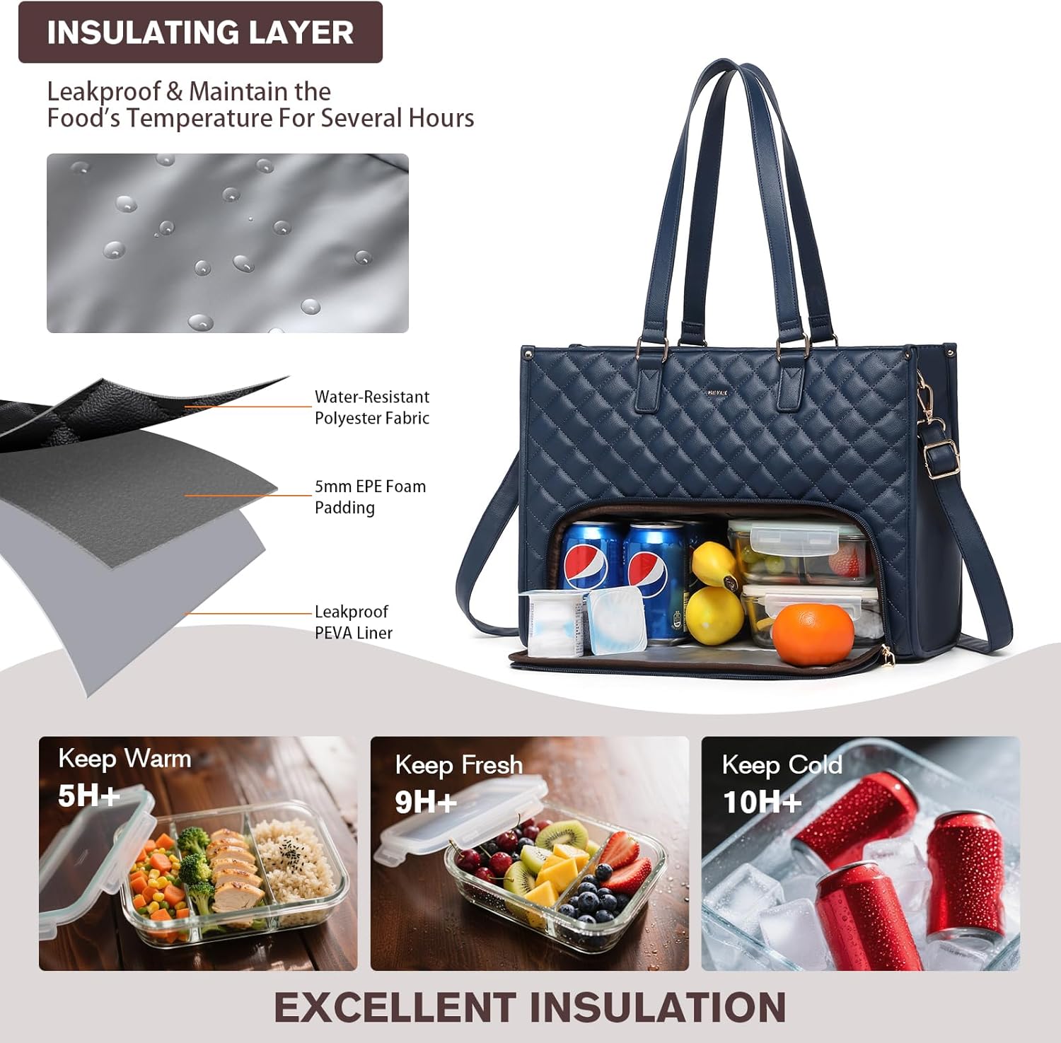 Keyli 3PCS Sets Lunch Tote bag for Women,15.6 Inch Laptop Work Bag with Insulated Lunch Box Compartment Computer Handbag - Image 5