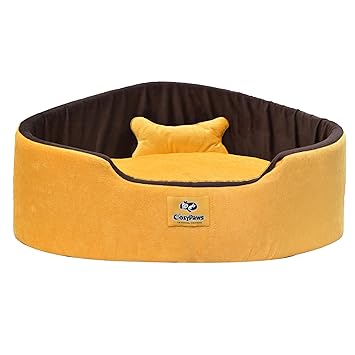 Reversible Dog & Cat Bed, Washable, Gift for Indoor Cats & Puppy, Sofa for Dogs (Yellow & Brown, Medium)