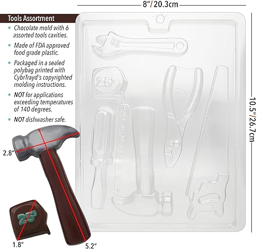Miniatura 2 de Cybrtrayd Life of the Party Tools Hammer Saw Pliars Destornillador Molde de caramelo de chocolate en bolsa de polietileno protectora sellada impresa