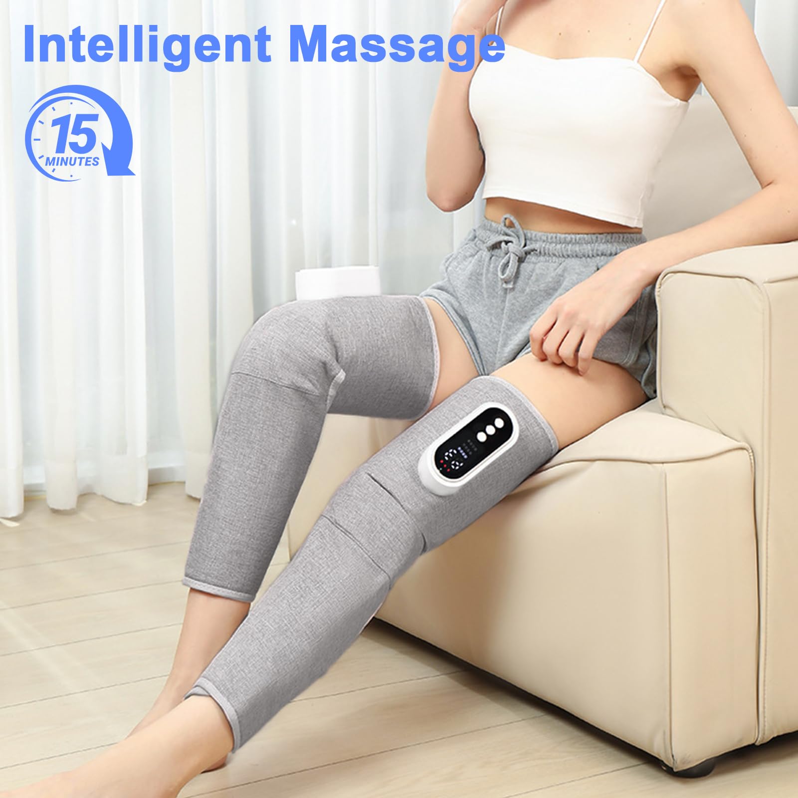 Masajeador de Piernas Inalámbrico, Masajeador de Presoterapia con 3 Modos, Intensidad y Calefacción de Rodilla, Masajeadors Eléctrico con Bolsa de Aire de Piernas para el dolor y la circulación