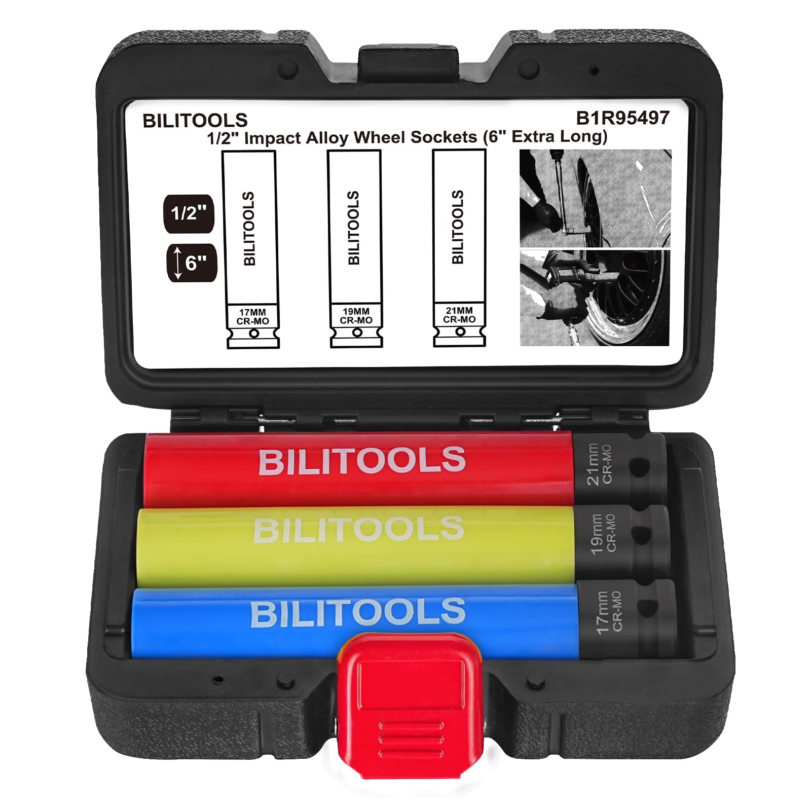 BILITOOLS Set di chiavi a bussola da 1/2", 17, 19, 21 mm, extra lunghe, 15,2 cm, non si rovinano