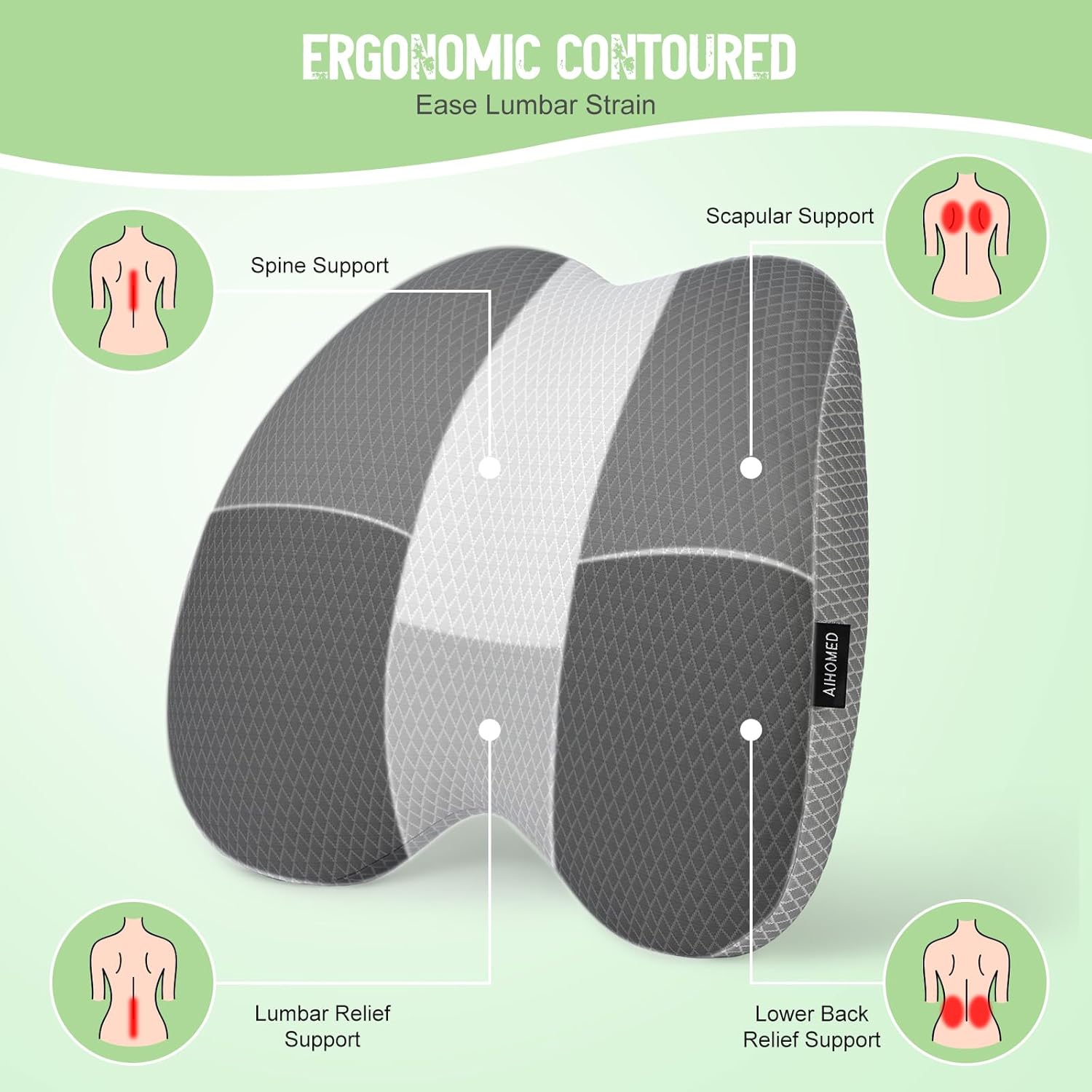 Lumbar Support Pillow Office Chair Car Back Pillow Ergonomic Lower Back Pain Relief Breathable Air Fiber Cushion with Hours Sitting on Worker Driver & Handicapped, Adjustable Strap (Light Gray) - Image 4