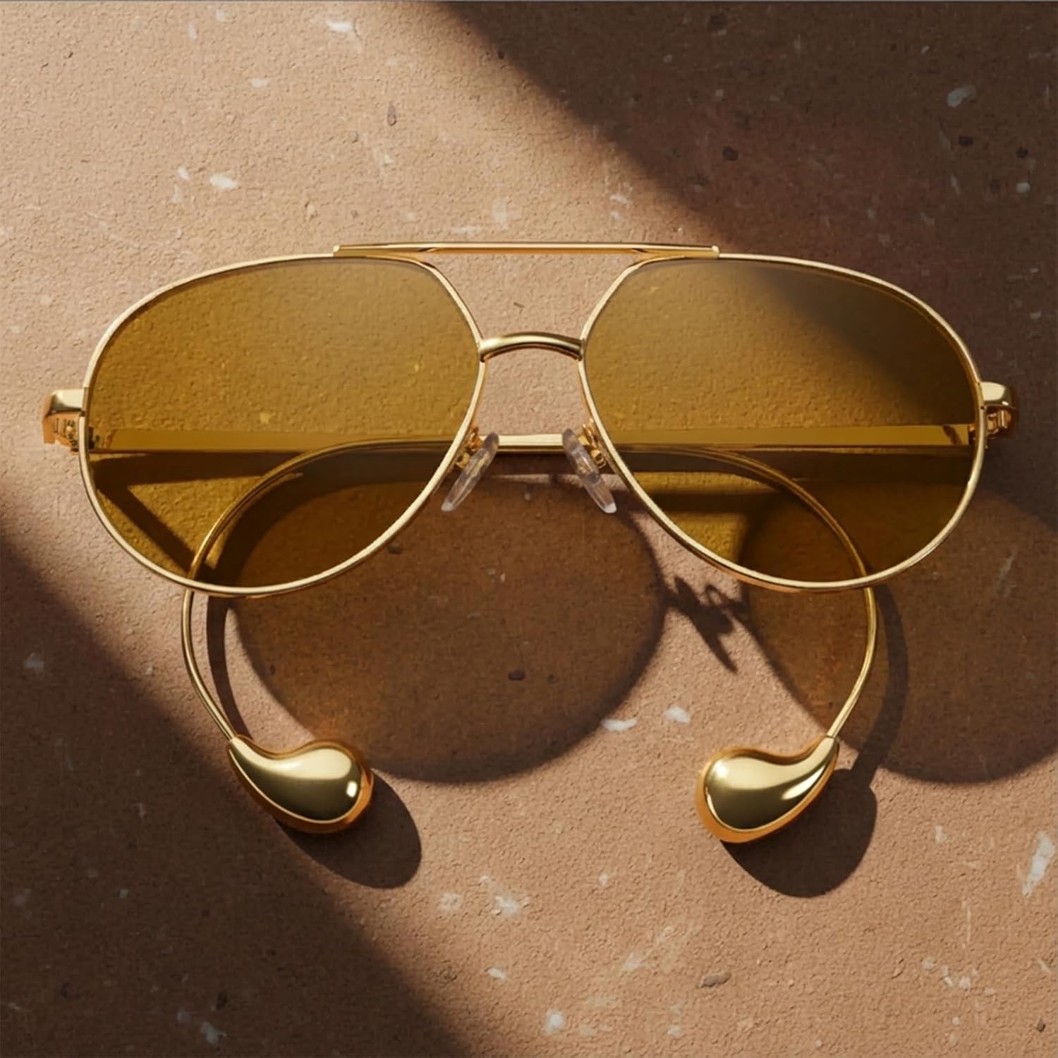 SODQW Trendy Aviator Sunglasses for Women with Earring Gold Metal Frame Fashion Sun Glasses - Image 5