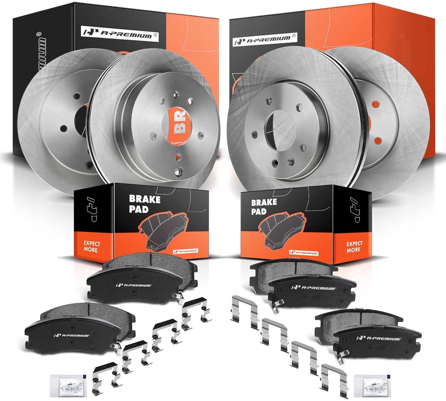 A-Premium Front and Rear Vented Disc Brake Rotors + Ceramic Pads Kit Compatible with Select Chevy, Pontiac, Saturn and Suzuki Models - Equinox/Torrent/XL-7 2007-2009, Vue 08-10, Captiva Sport 12-15