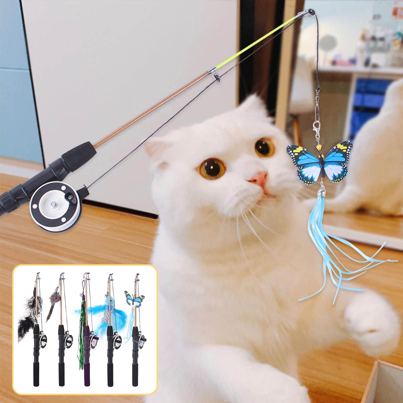 angel3292 Cats Wand Toy Two-Section Telescopic Type Relieve Boredom Recreational Cats Fishing Pole Teaser Toy for Holiday Cats Wand Toy
