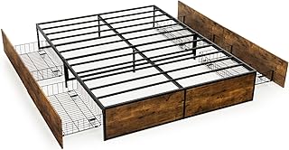 KOMFOTT Platform Bed Frame with 4 Rolling Storage Drawers, Industrial Me...