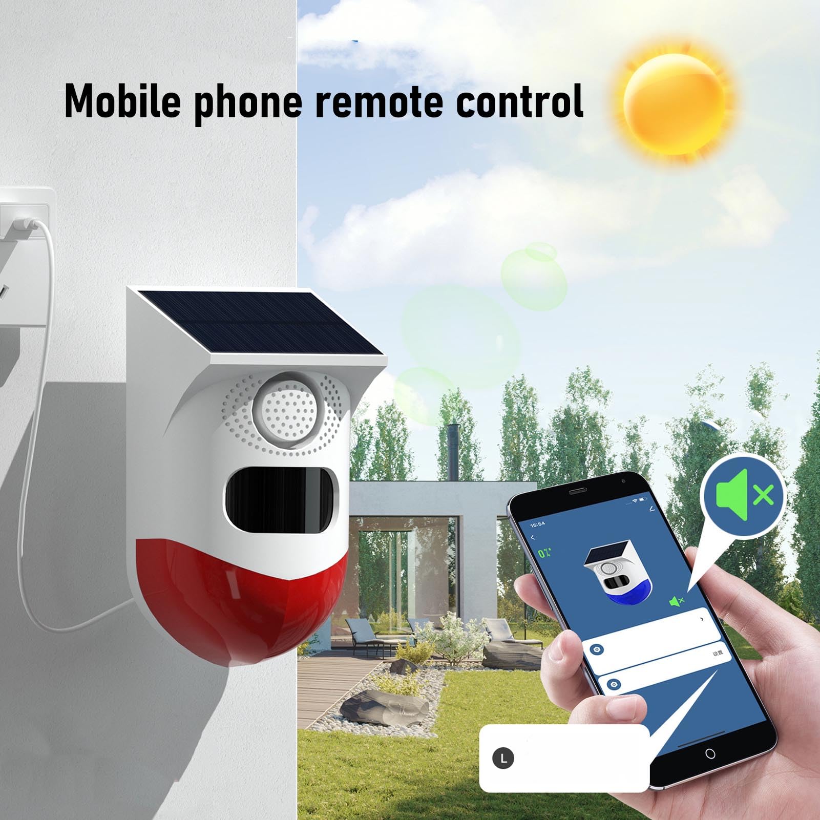 Tangxi Luz de Alarma Estroboscópica Solar, Sirena con Sensor de Movimiento, Sirena de Alarma para Exteriores con Control Remoto, Luz de Sirena de Seguridad de Sonido de 120 DB, IP67 a