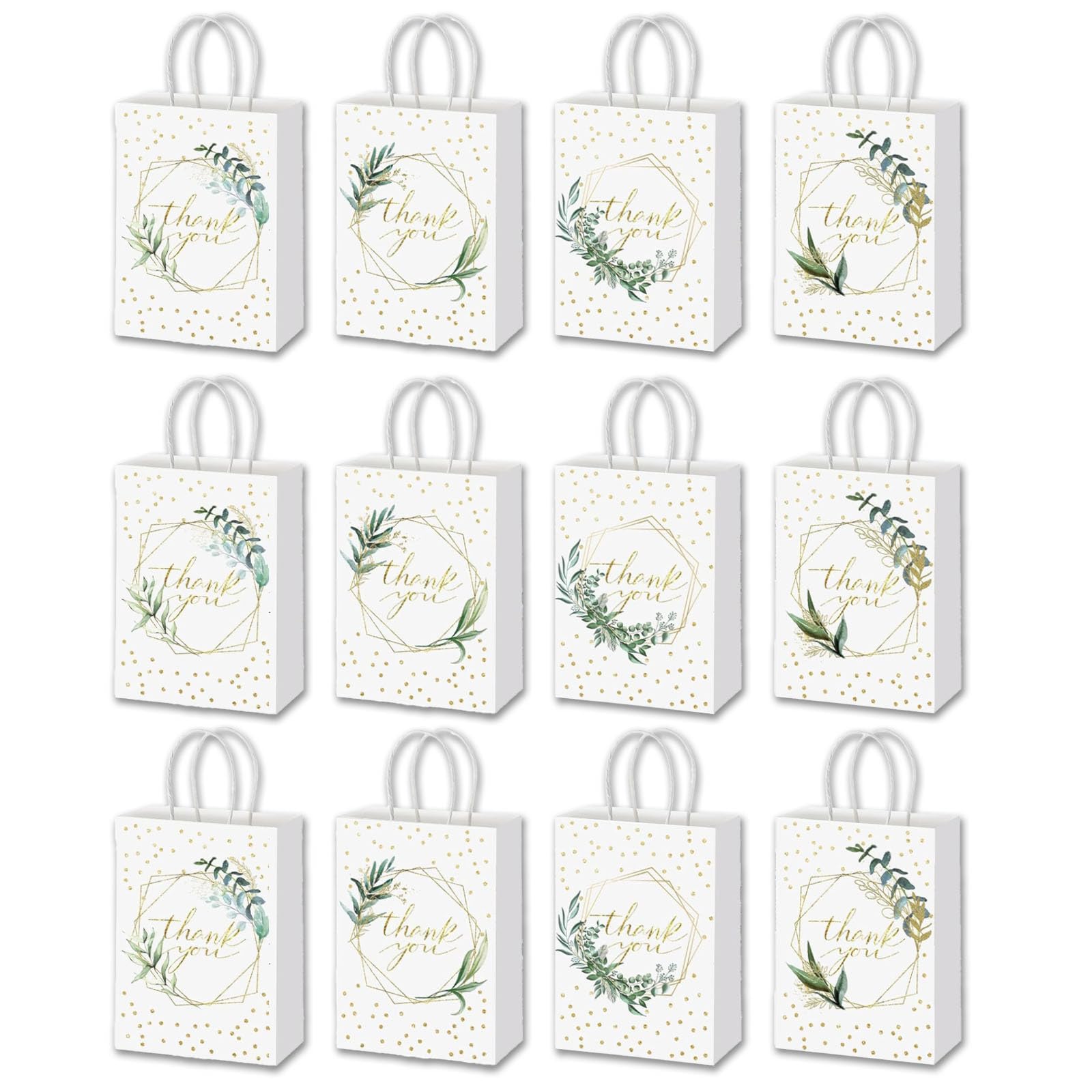 LOCCY 12PCS Thank You Gift Bags, 15x8x21cm Small Paper Bags with Handles Small Party Gift Bag Favor Bag Return Bags for Kids Parties,Birthday,Wedding,Christmas,Thanksgiving,Parties Favor (Eucalyptus)