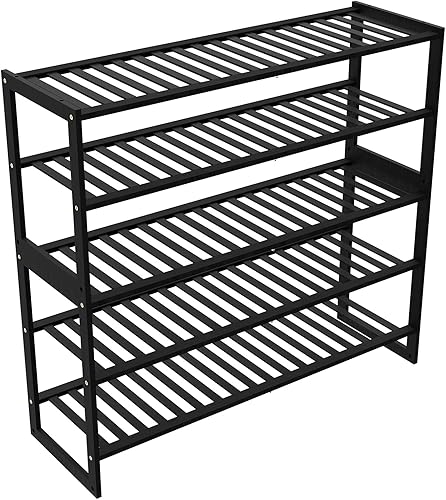 Miniatura 6 de Jripae Zapatero de bambú para armario, organizador de zapatos plegable de 5 niveles, organizador apilable para almacenamiento de zapatos negro para