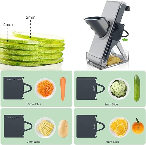 Miniatura 4 de Cortador para verduras, para papas, verduras, carne, cebollas, rebanada segura de mandolina, rebanadora Jullien con contenedor, ajustador de