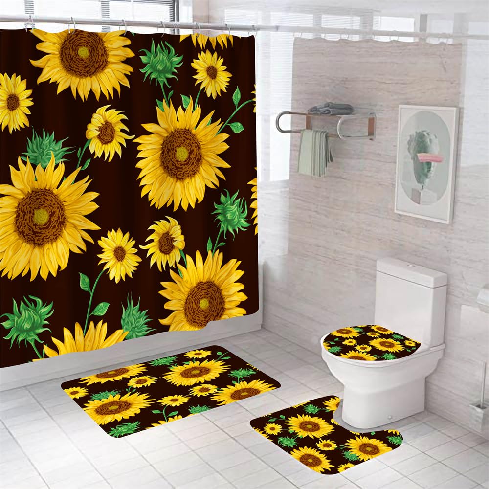 Tapis salle de bain antidérapant tournesol jaune absorbant pour décoration WC