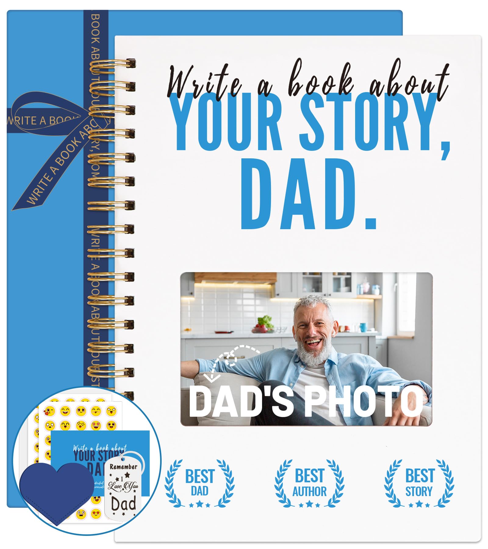 Dad Story Book (Hardcover), Dad Book to Fill Out, A Meaningful Keepsake for Dad to Share His Memories, 260+ Prompt Questions, Gifts for Dad for