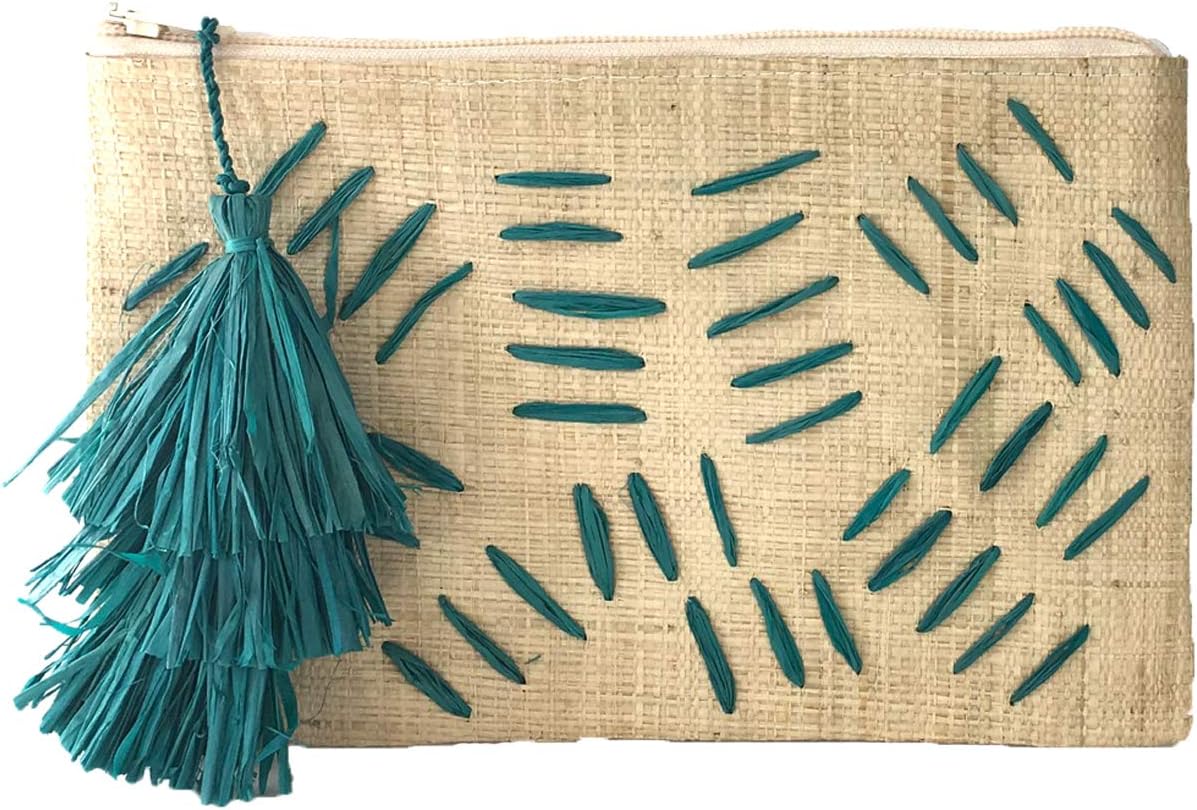MAR Y SOL Selva Zig Zag Slim Raffia Straw Clutch
