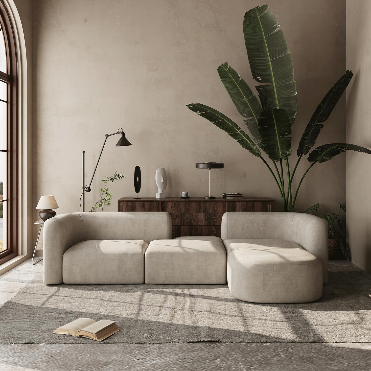 Modern Style Curved Sectional Living Room, Minimalist Comfy Velvet Fabric Modular Sofa for Apartment, Home Office, Beige-image-40