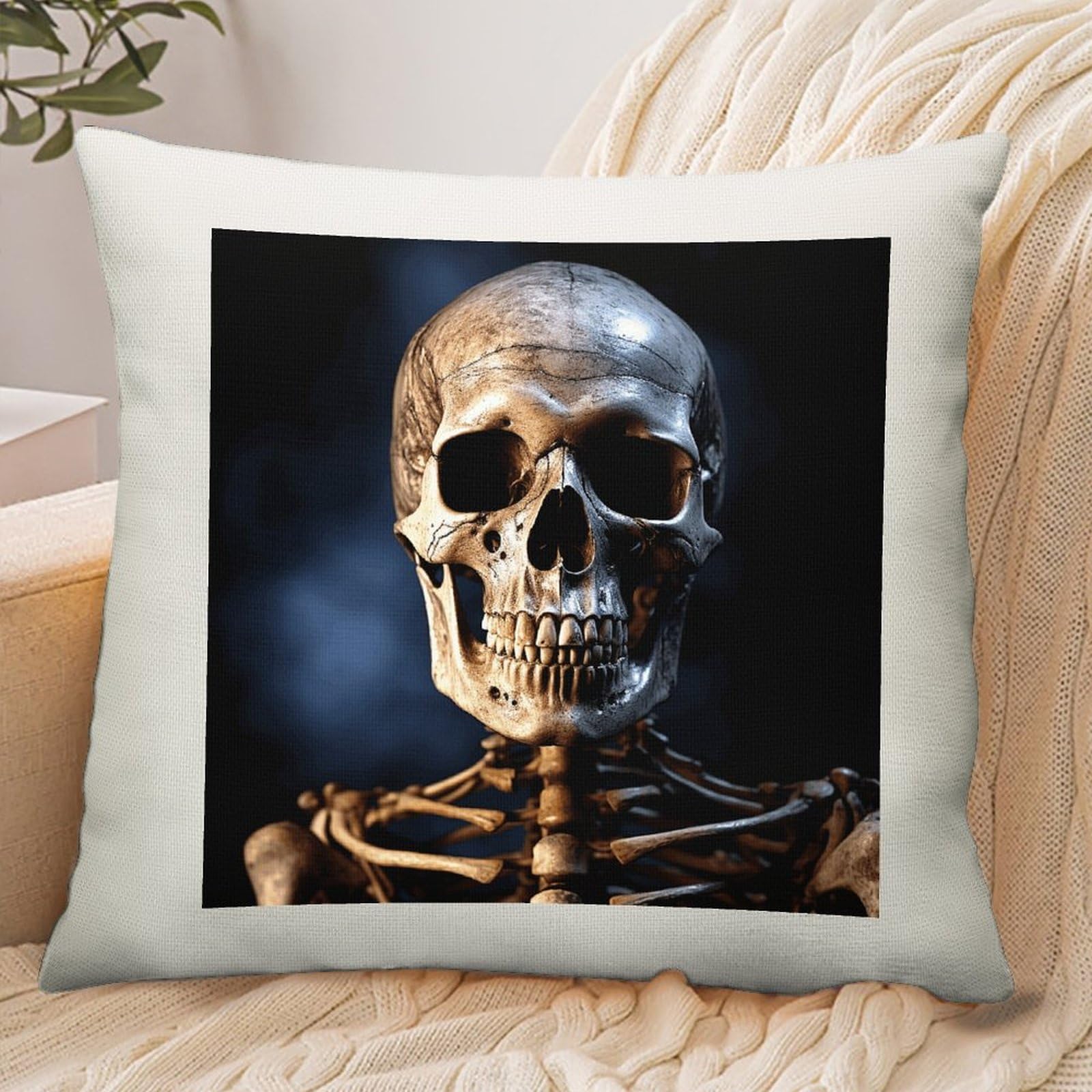Adfgyerh Style Skeleton Pillow Cover Breathable,Pillowcases Boho Decorative Envelope Closure,Throw Pillow Covers For Beach,Patio,Balcony,Couch Living Room 18 * 18In