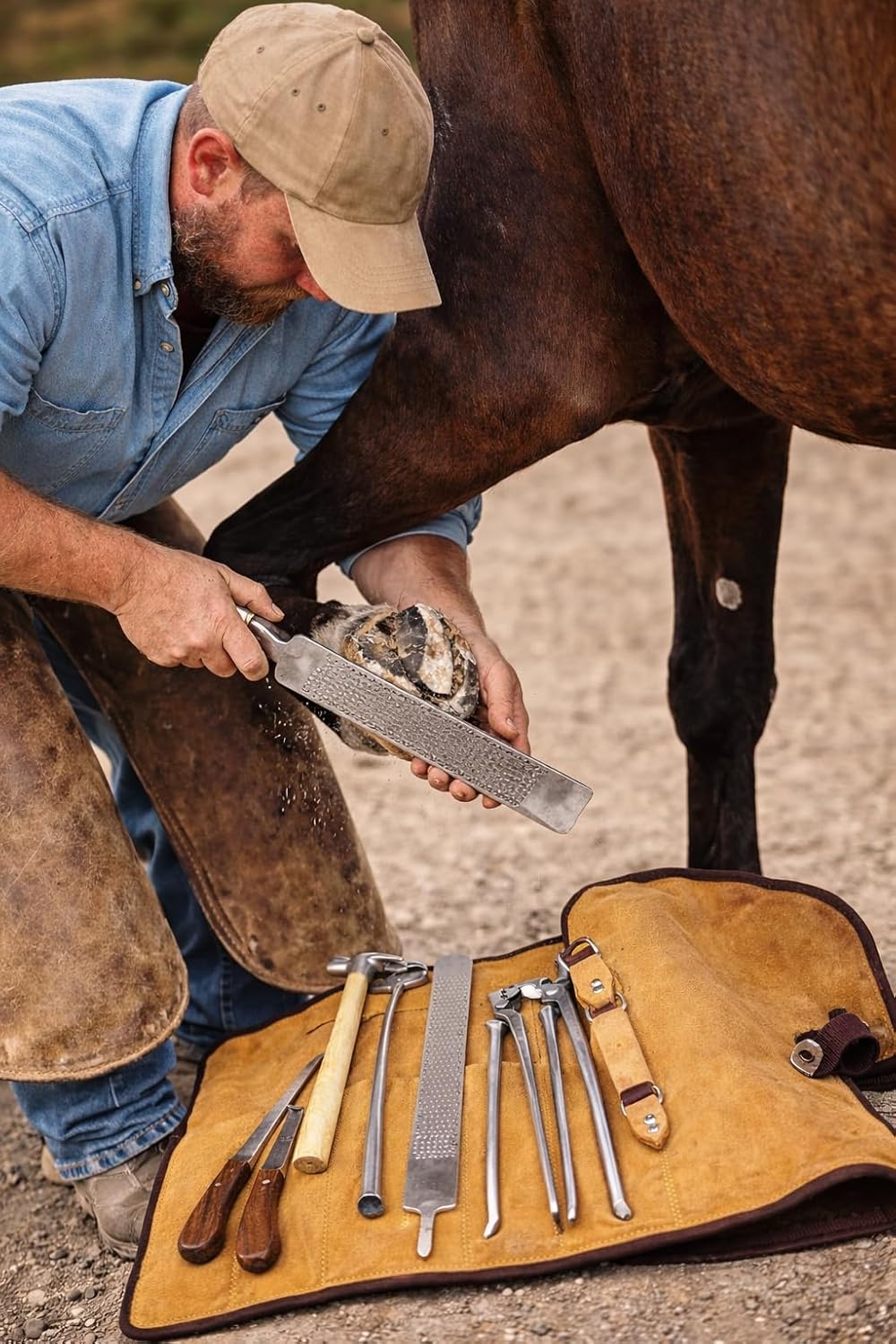 CHALLENGER Horse Farrier Tool Horse Farrier 9-Piece Hoof Grooming Tool Kit w/Suede Carry Bag 984GA01
