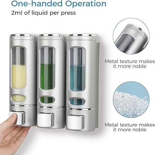 Miniatura 3 de Nellyke Dispensadores de champú para ducha, dispensador de jabón montado en la pared, 3 cámaras, acondicionador y jabón corporal, juego de