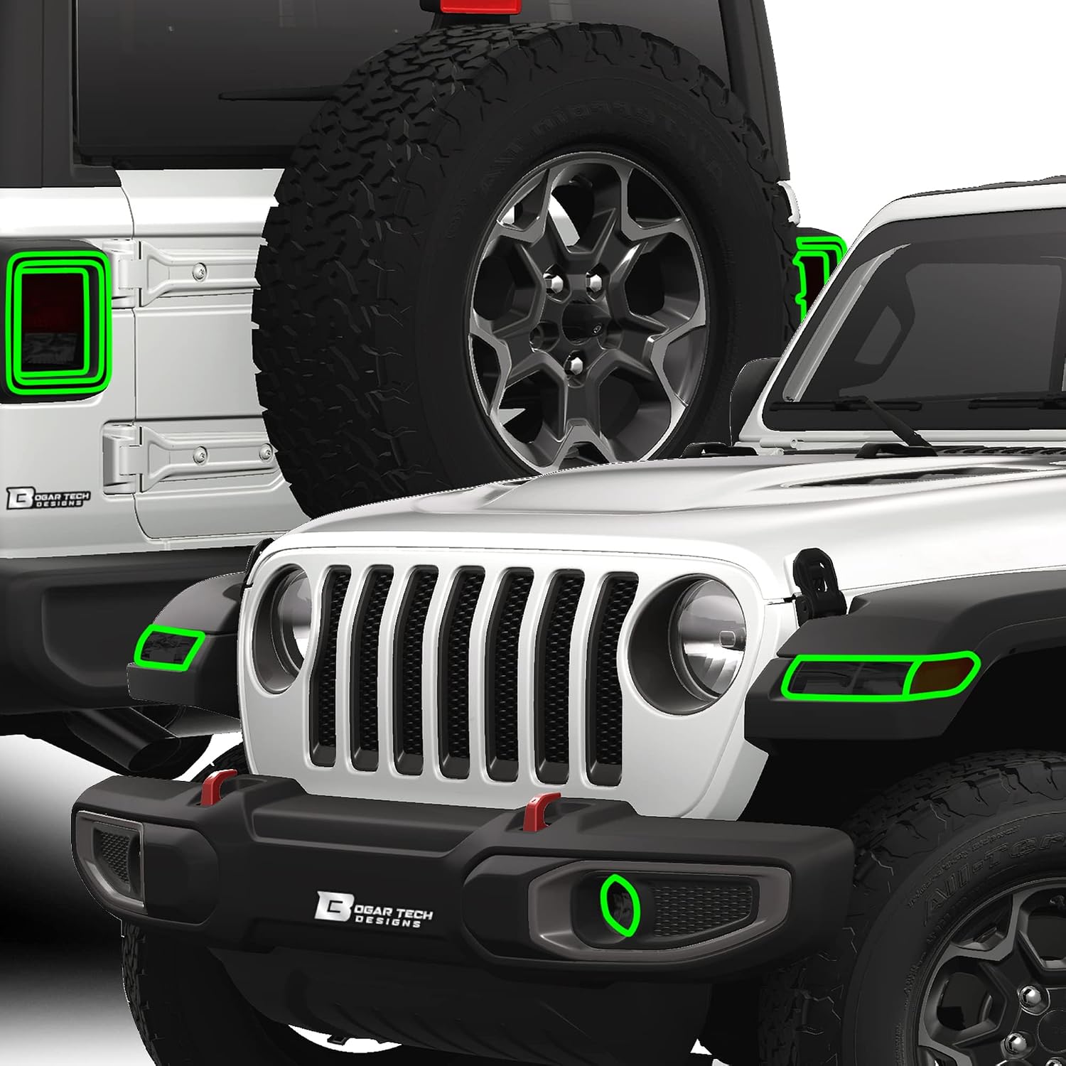 BOGAR TECH DESIGNS Precut for Jeep Wrangler JL 2 Door 2018-2025 Amber Fog Tail Taillight Reflector Light Tint Kit, Dark Smoke