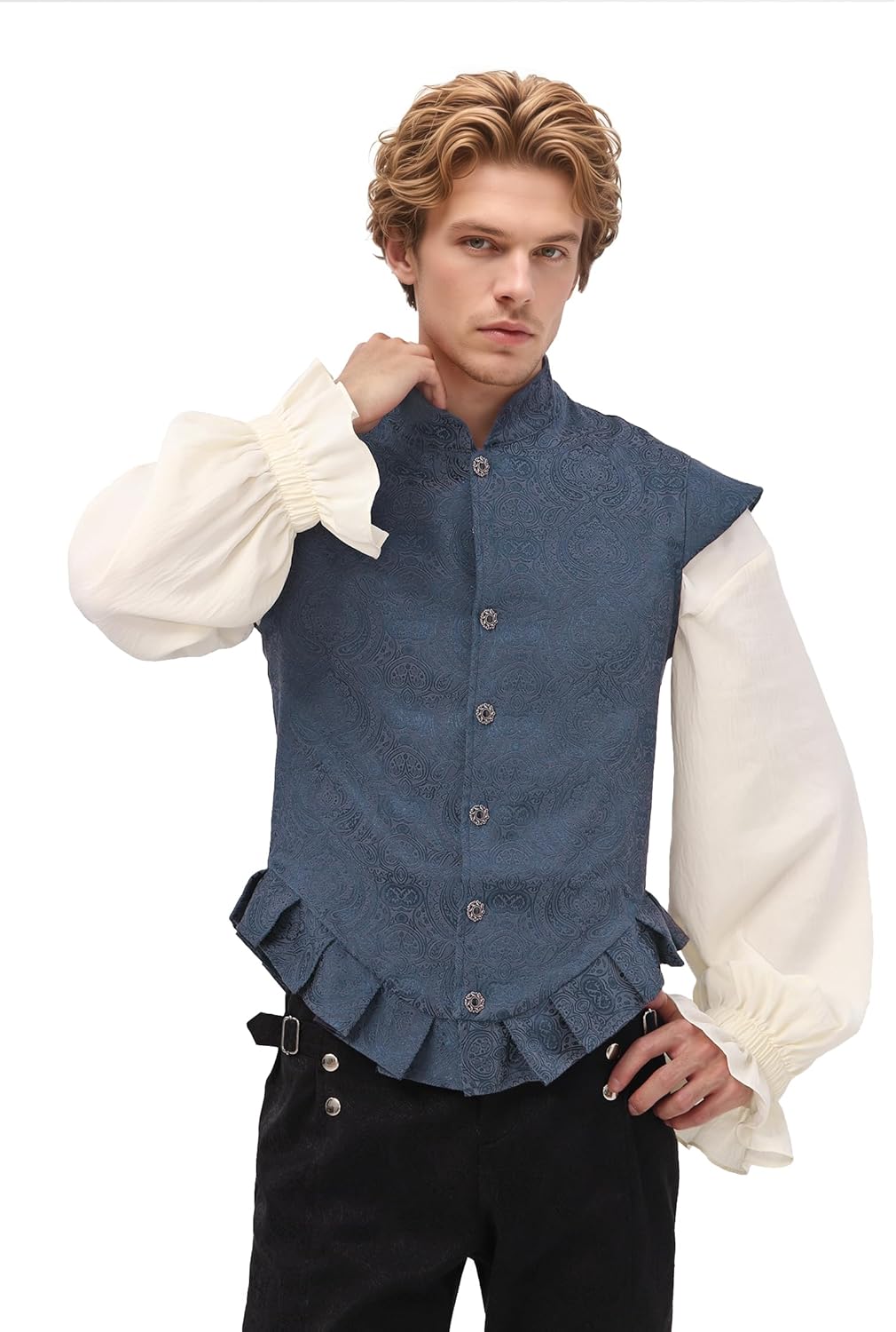 Mens Medieval Vest Floral Renaissance Pirate Gothic Waistcoat Tudor Victorian Jerkin Vests Elizabethan Noble Costume