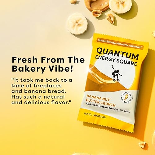 Miniatura 4 de Quantum Energy Square Barra energética con cafeína y 0.35 oz de proteína. Delicioso aperitivo saludable sobre la marcha. (vegano, sin gluten, sin