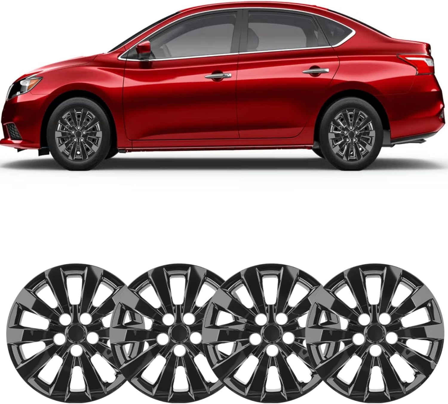 Hubcaps Compatible with Nissan Leaf 2011-2025 ;Nissan SENTRA 2013-2019,16 inch Wheel Covers;Set of 4 Packs (Glossy Black)