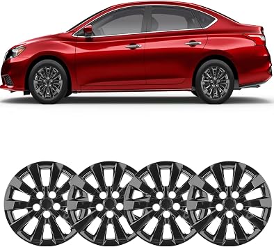 Hubcaps Compatible with Nissan Leaf 2011-2025 ;Nissan SENTRA 2013-2019,16 inch Wheel Covers;Set of 4 Packs Glossy Black