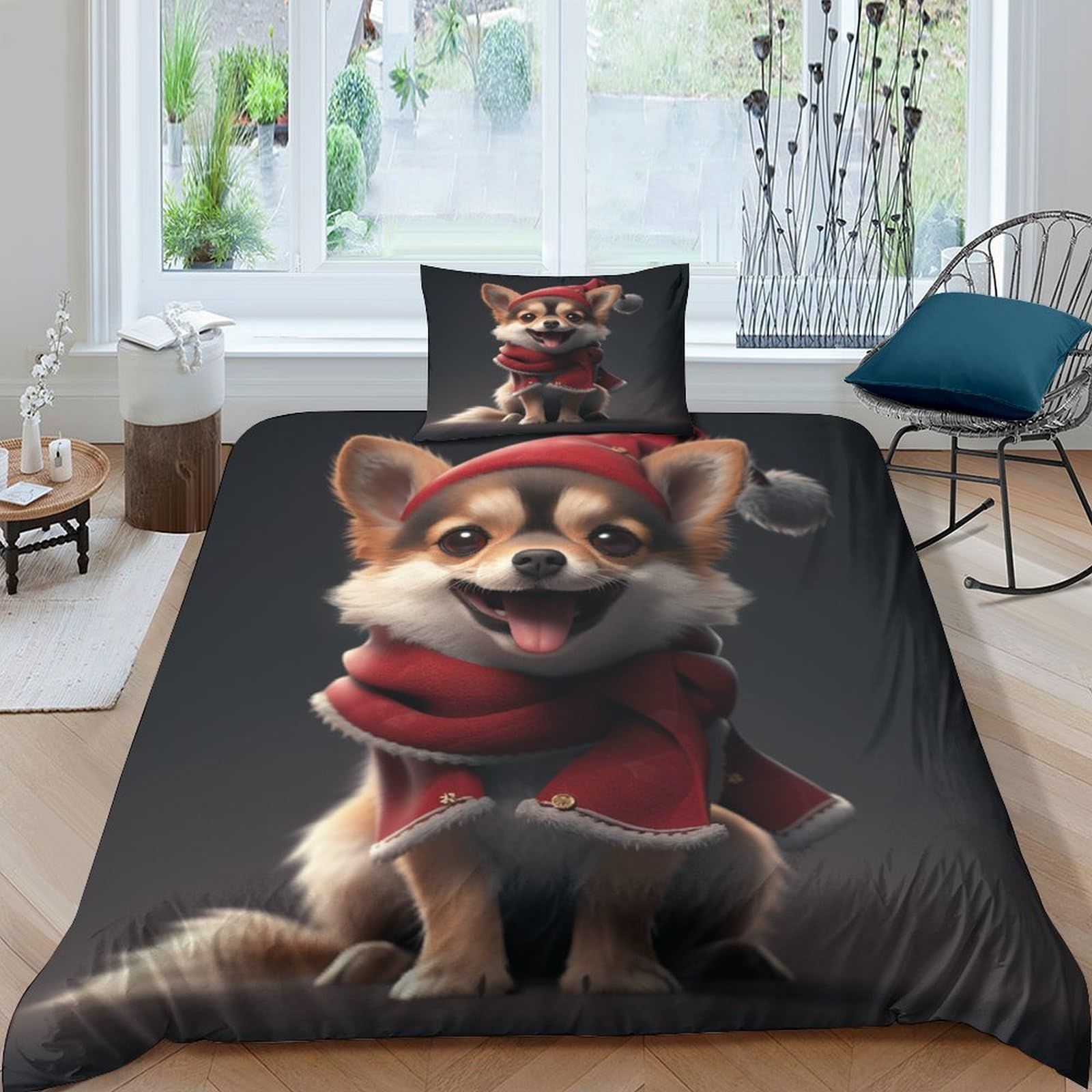 Parure de lit chiot mignon 3D cadeau housse de couette 220x240cm enfant