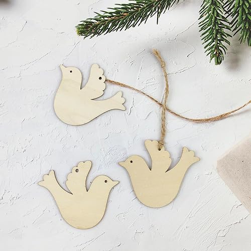 Miniatura 4 de Paquete de 32 adornos colgantes de madera de paloma de la paz sin terminar de madera, paloma de la paz, pájaro, bricolaje, paloma, pájaro,