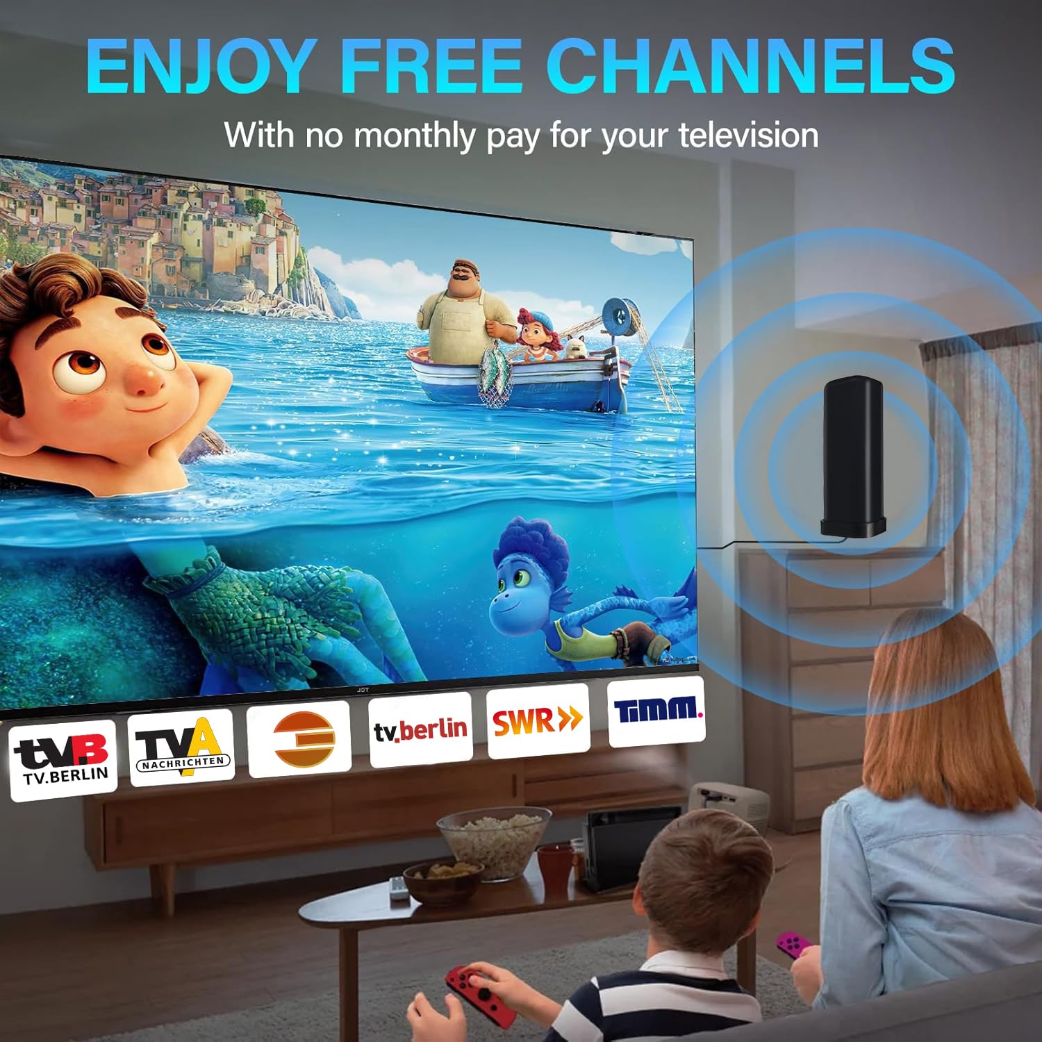 Antenna TV Digitale Antifulmine Ricezione 360° con Amplificatore, Cavo 13M | Interna Esterna, IP66 Impermeabile
