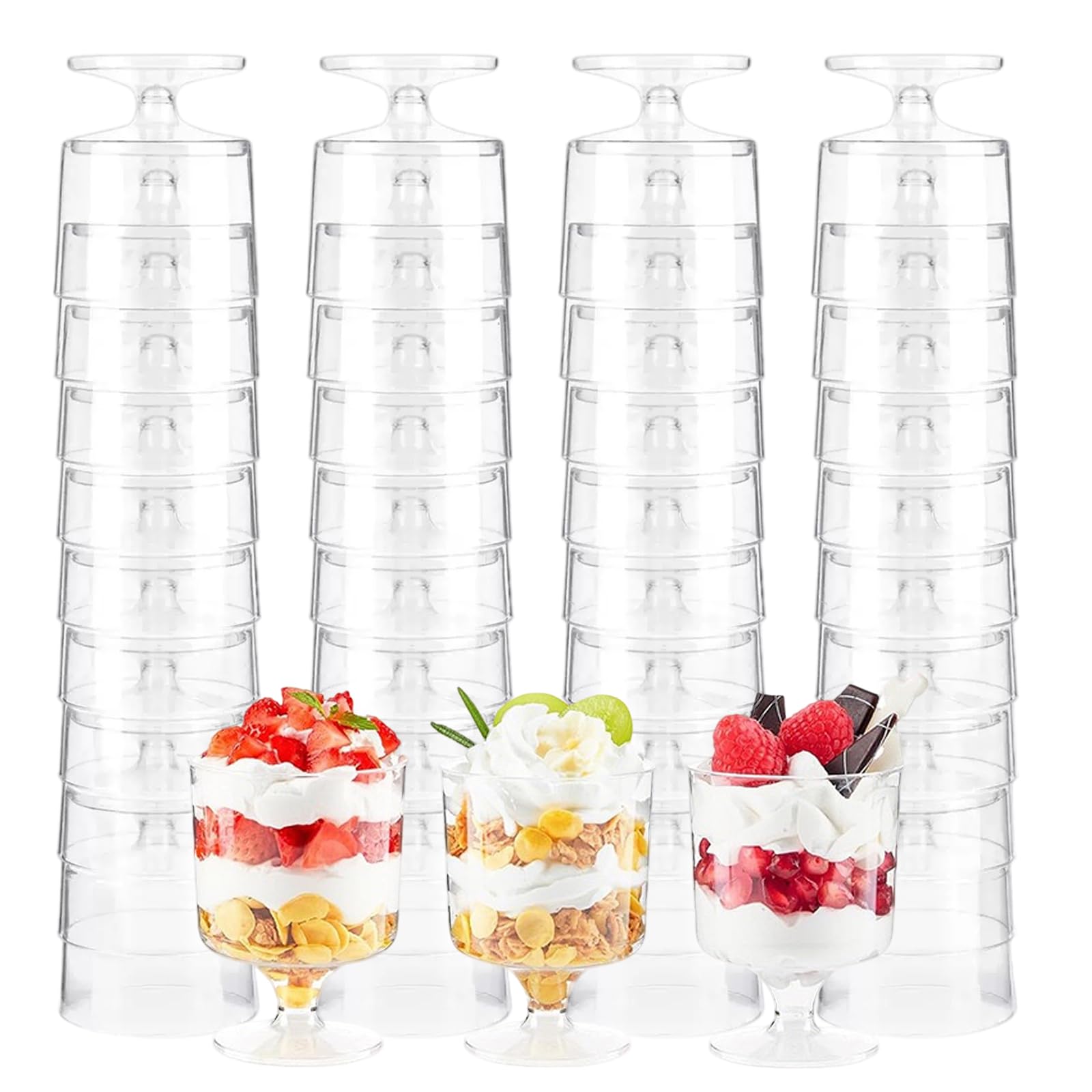 25 sztuk plastikowych kubków deserowych, 150 ml, okrągłe, przezroczyste plastikowe kubki, okrągłe kubki deserowe do puddingu, musu, trifles, przystawek, galaretki, tiramisu, na imprezy