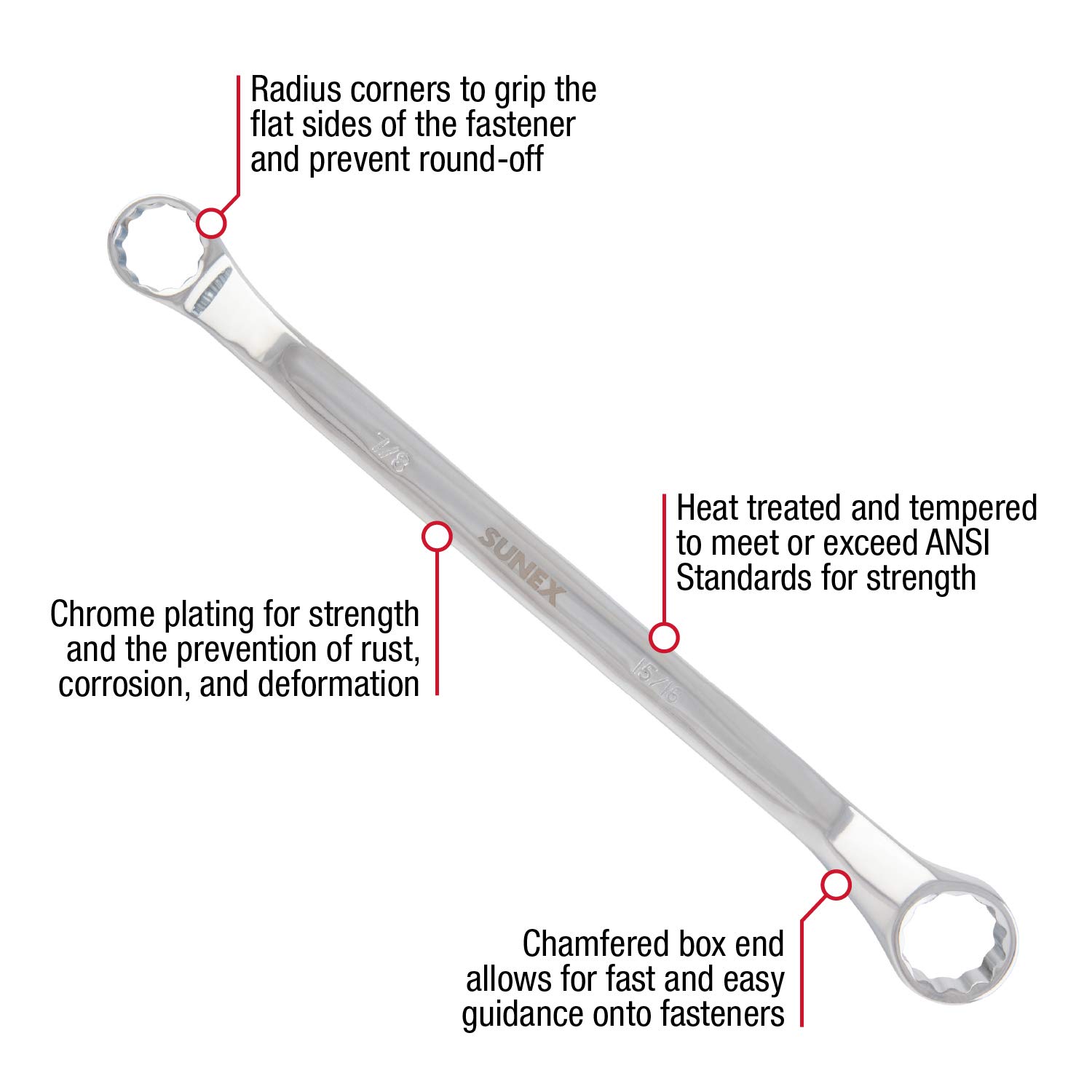 Sunex 9950 SAE Double Box Wrench Set, 5 Piece, Gray - Image 2
