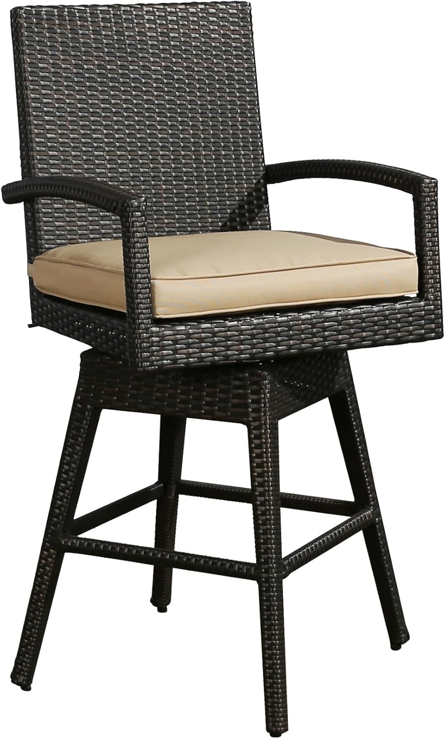 Patio Tree Outdoor Swivel Wicker Bar Chair with Soft Cushion, Steel Patio Bistro Stool