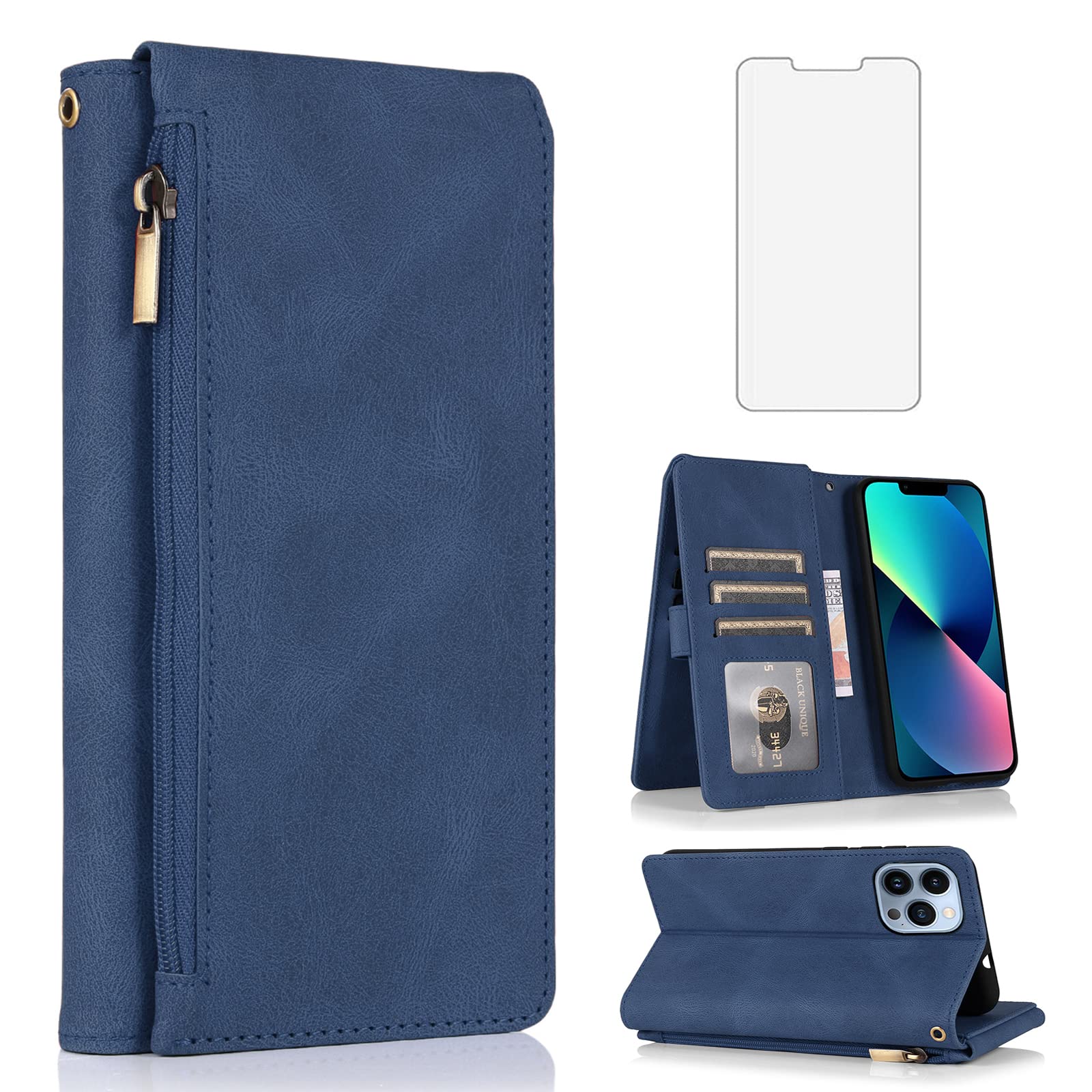 Funda de cuero para iPhone 13 Pro Asuwish con tapa flip y protector 8