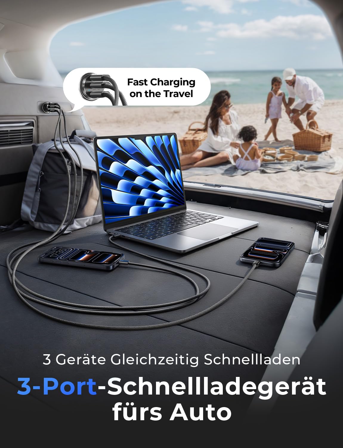 LISEN 108W Zigarettenanzünder USB C, [PD3.0 Superschnelles Laden] 3-Port Autoladegerät Zigarettenanzünder, KFZ Ladegerät USB C, Car Charger für iPhone 17 16 15 Pro Max iPad Galaxy S25