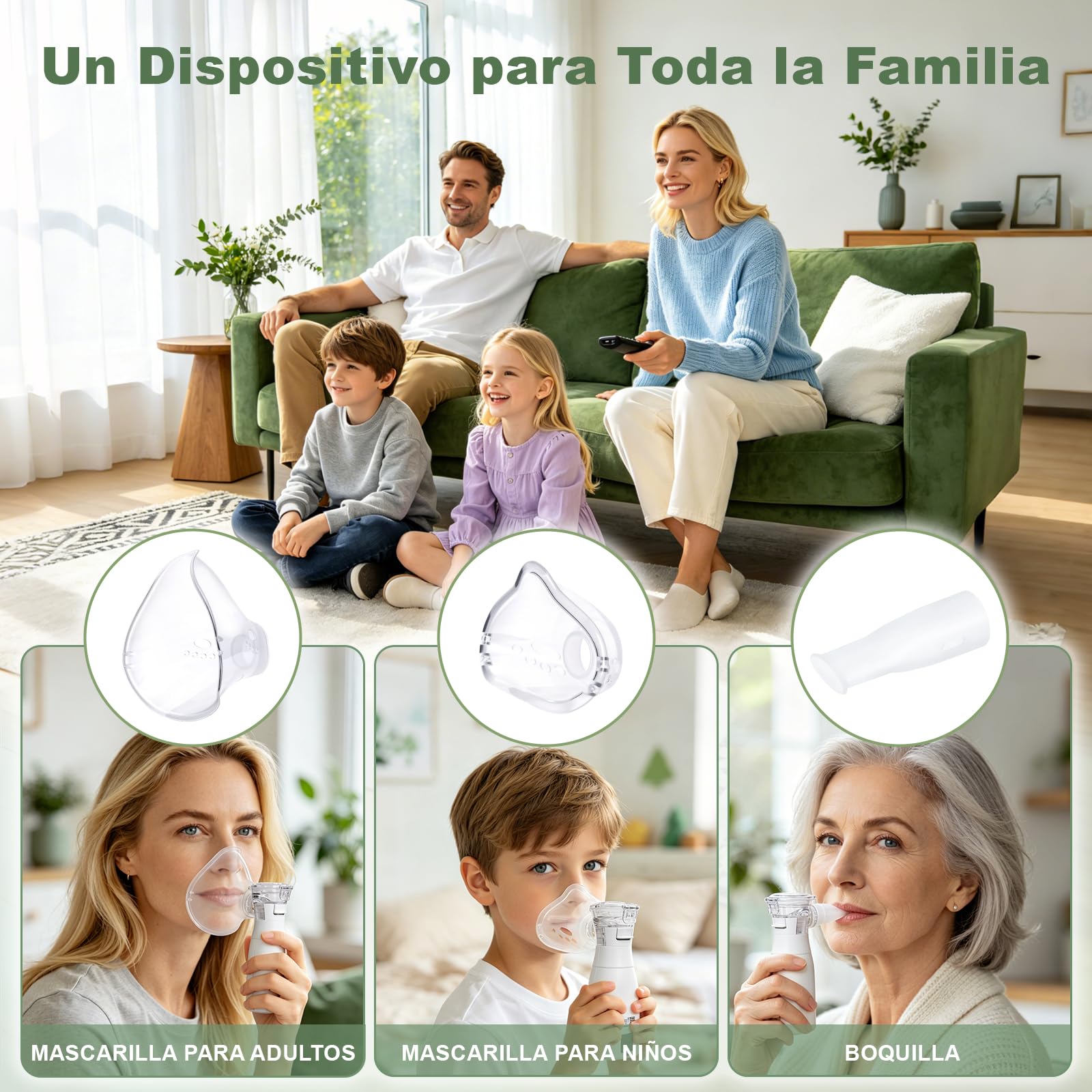 Nebulizador Portátil para Adultos y Niños | Pantalla digital inteligente. Función autolimpiable. Recargable. Silencioso. Incluye 2 mascarillas y 1 boquilla.