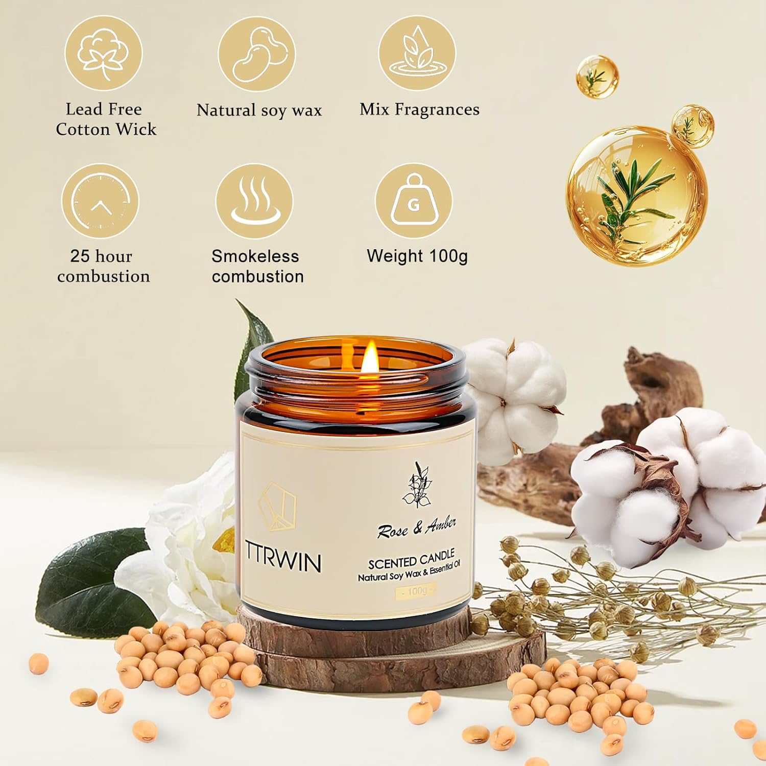 TTRWIN Scented Candles Gift Set, 4 Pick Natural Soy Candles: British pear & Freesia, Rose & Amber, Lavender & Rosemary, Citrus & Basil, Birthday Gifts for Women, Gifts for Mother's Day