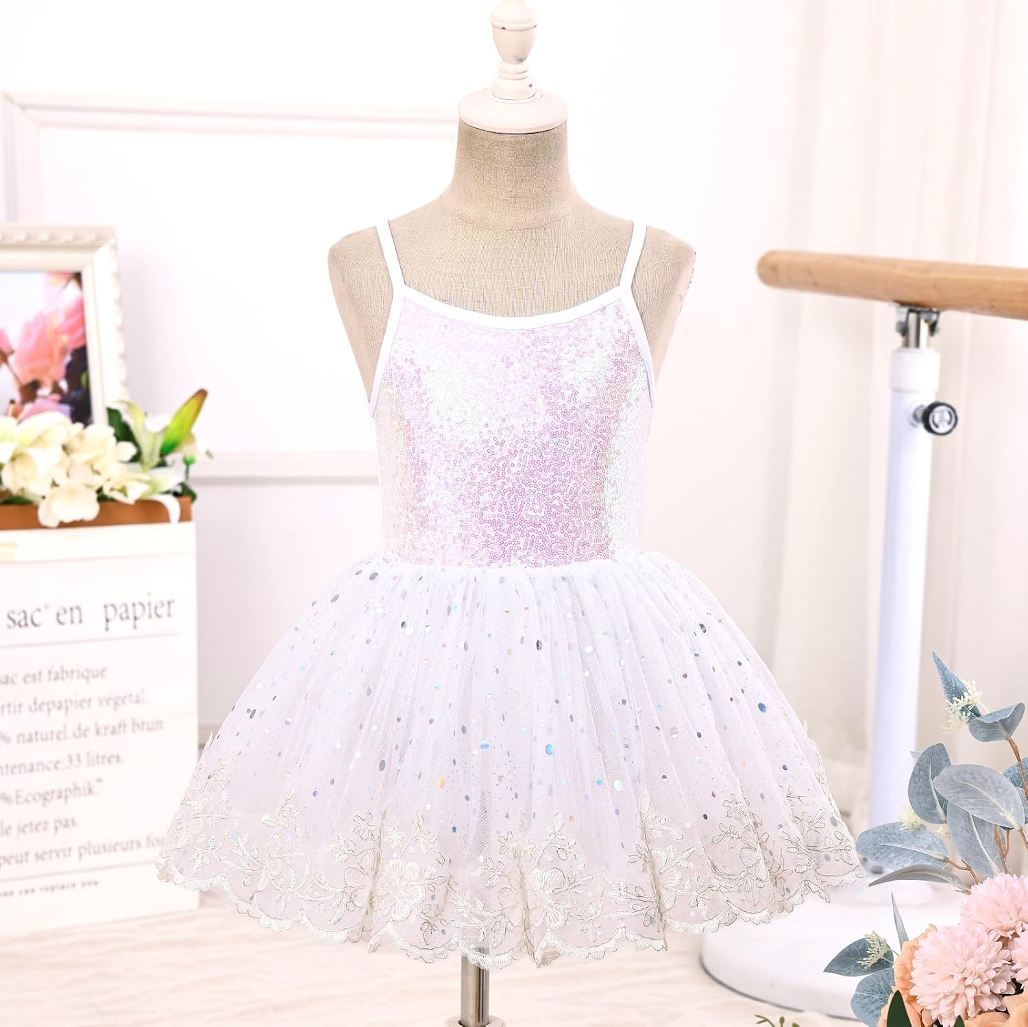 ODASDO Girls Ballet Dance Leotard, Camisole Straps Shiny Bodysuit, Gymnastics Ruffle Ballerina Classic School Dancewear